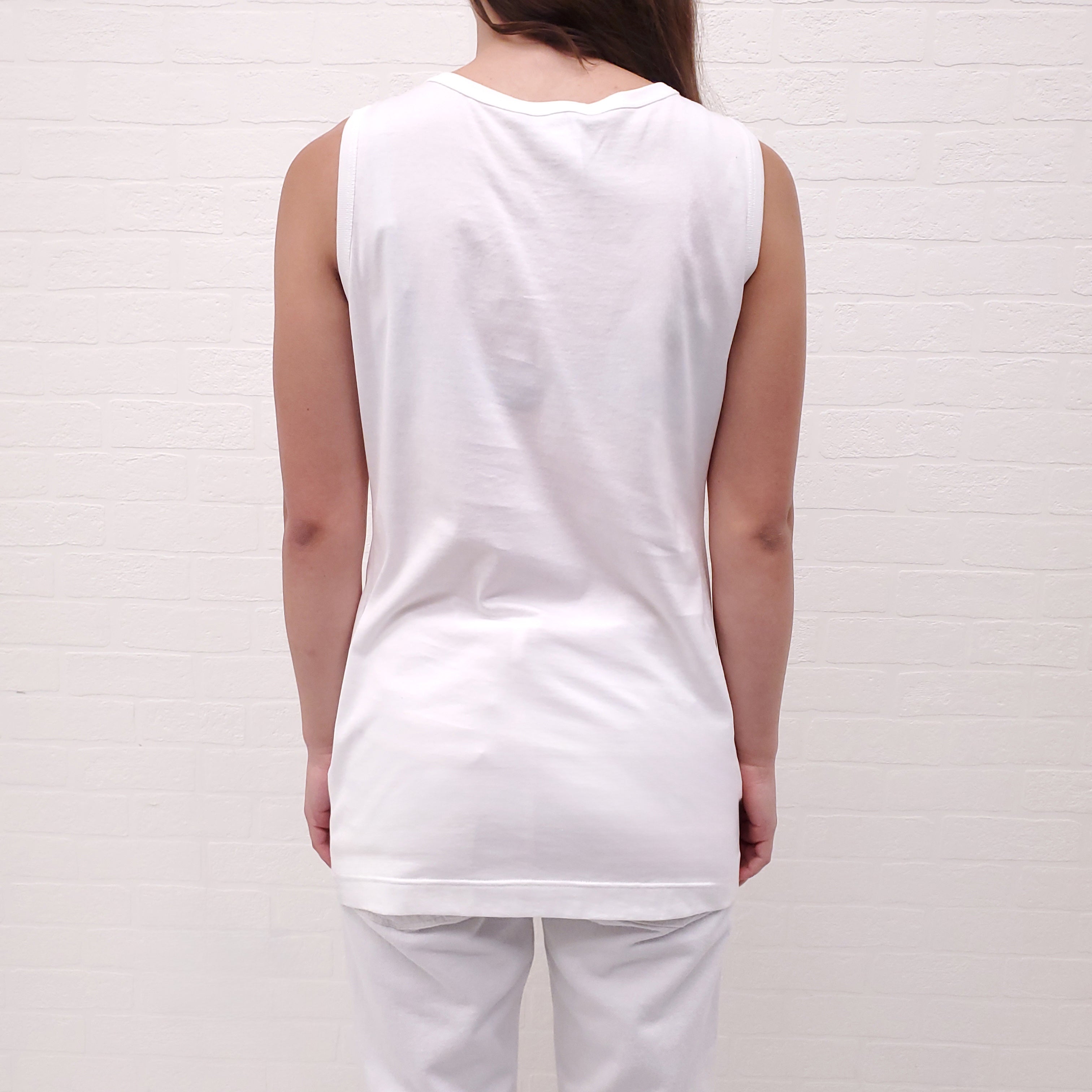 DOLCE & GABBANA WHITE TANK TOP WITH SEQUIN ROSE DETAIL - SIZE 40