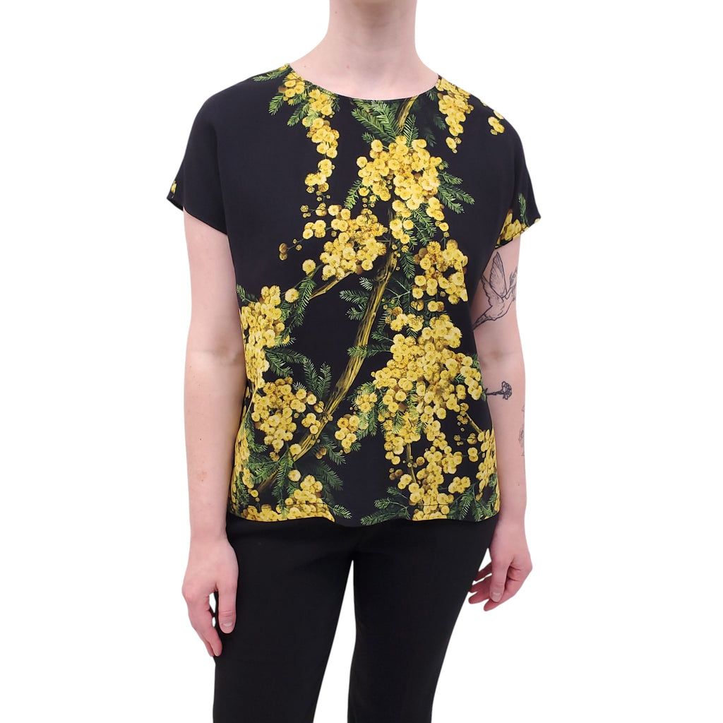 DOLCE & GABBANA YELLOW AND BLACK FLORAL PATTERNED BLOUSE - SIZE 44