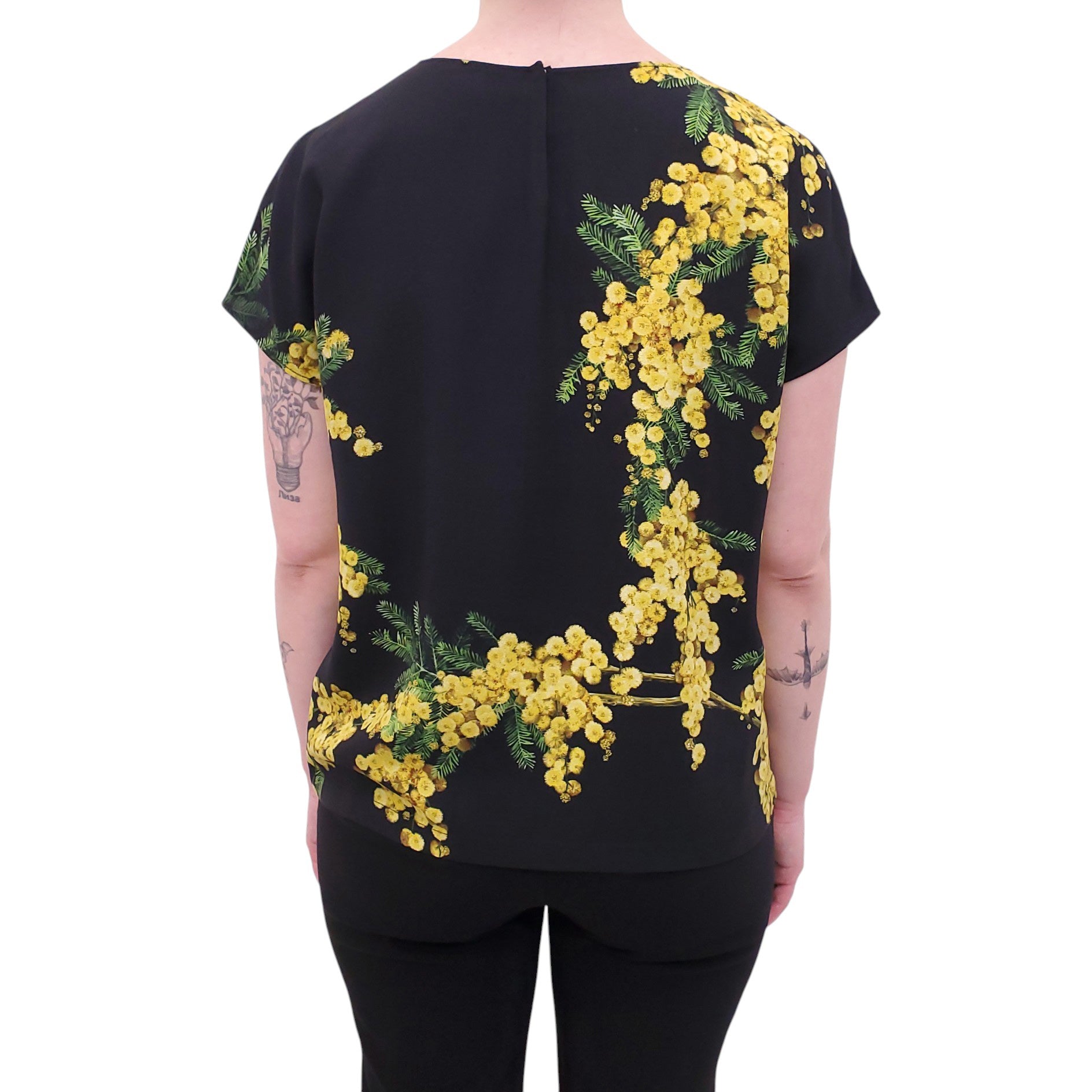 DOLCE & GABBANA YELLOW AND BLACK FLORAL PATTERNED BLOUSE - SIZE 44