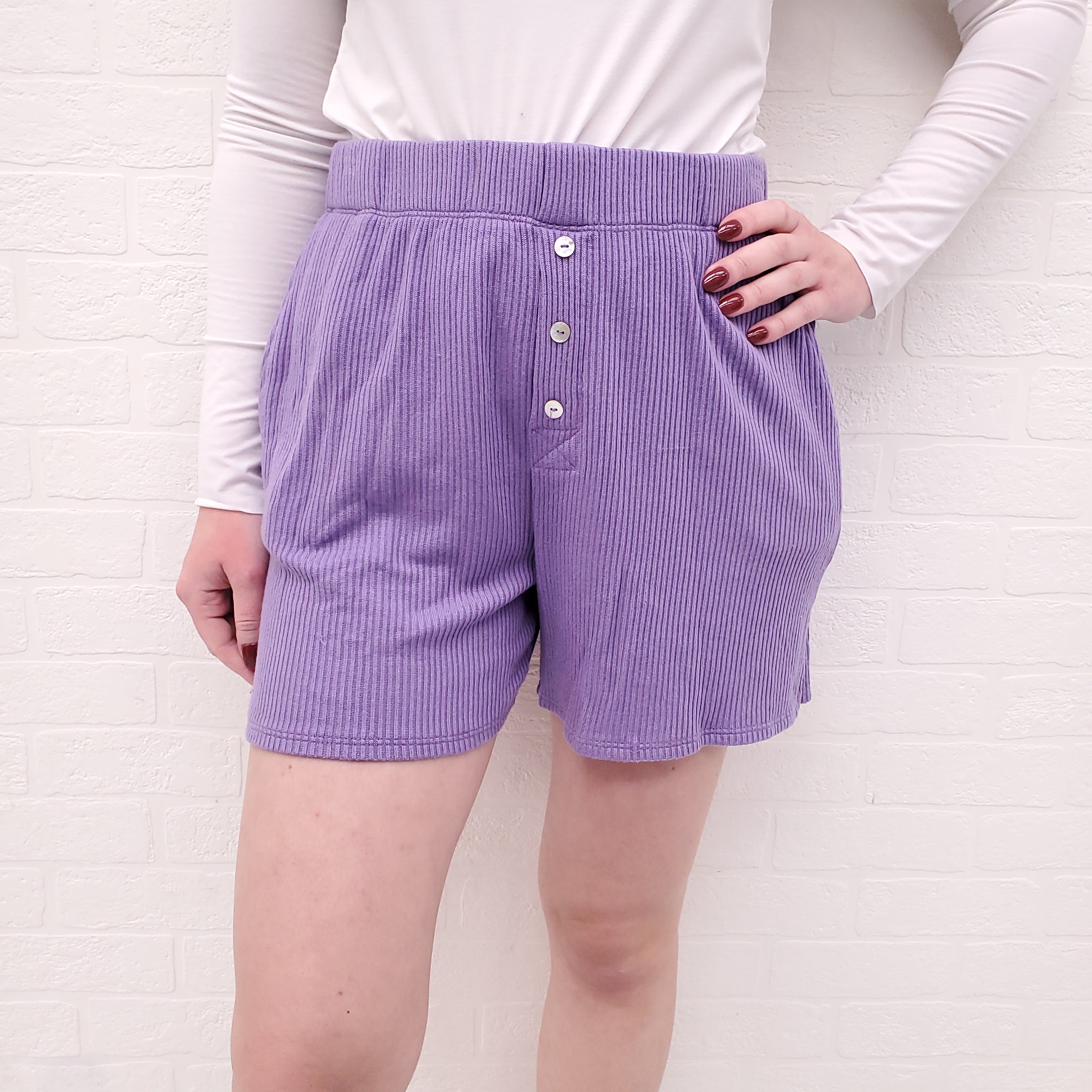 DONNI PURPLE RIBBED SHORTS - SIZE M