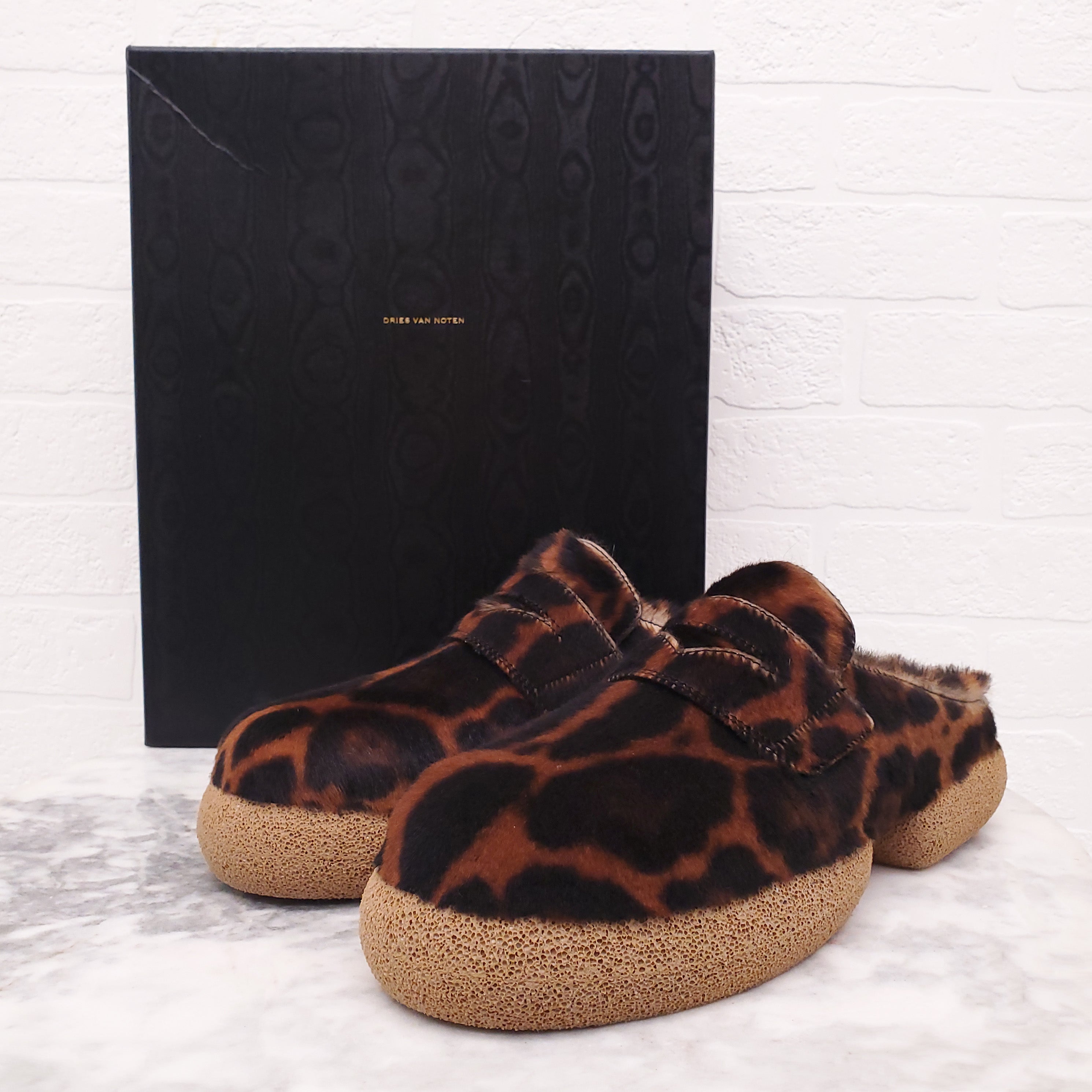 DRIES VAN NOTEN LEOPARD PRINT MOHAIR CLOGS - SIZE 41