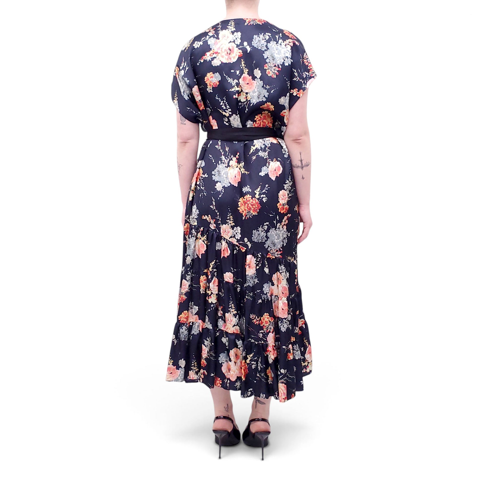 DRIES VAN NOTEN NAVY FLORAL PATTERNED DRESS - SIZE 40