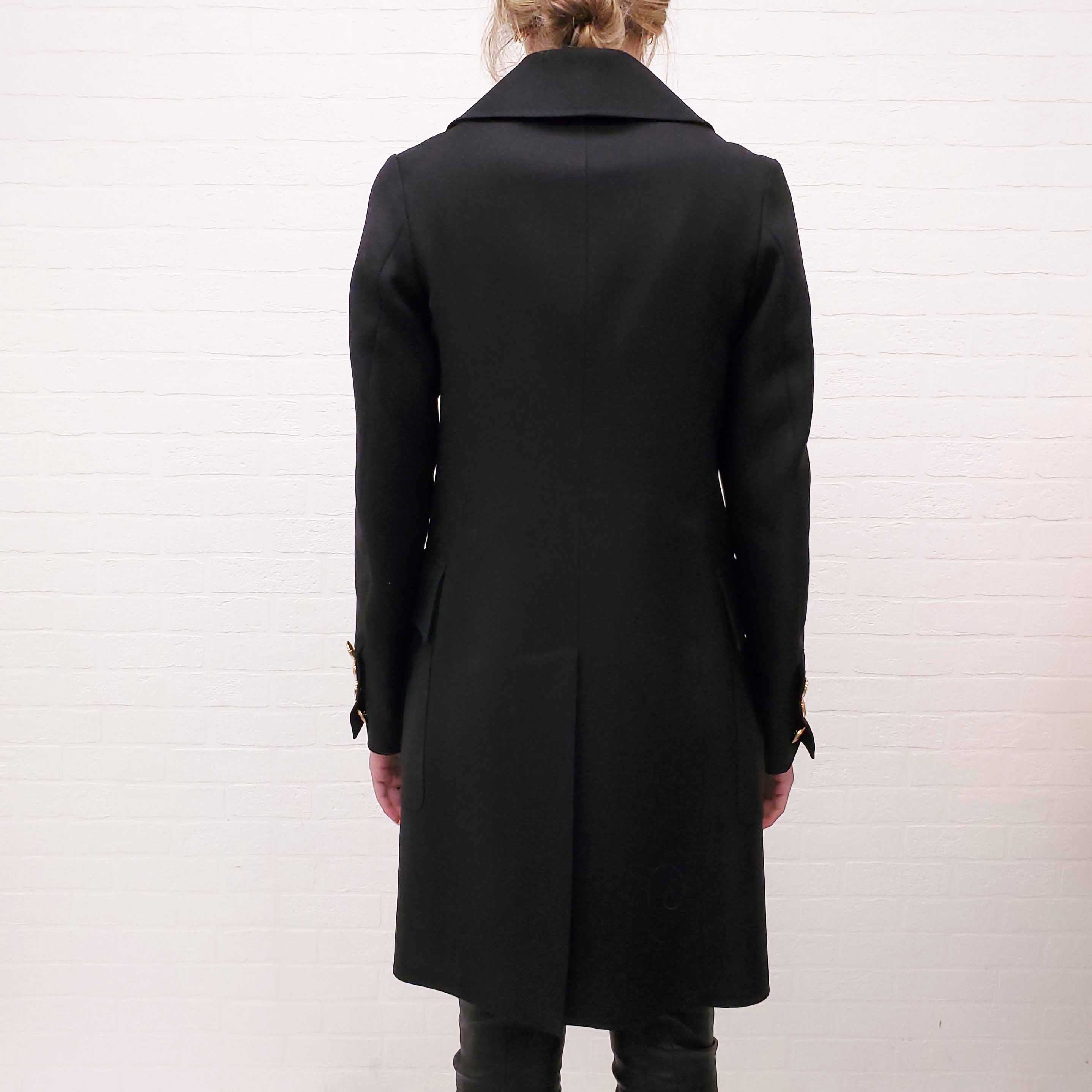 DSQUARED2 BLACK PEACOAT WITH LOGO BUTTONS - SIZE 38