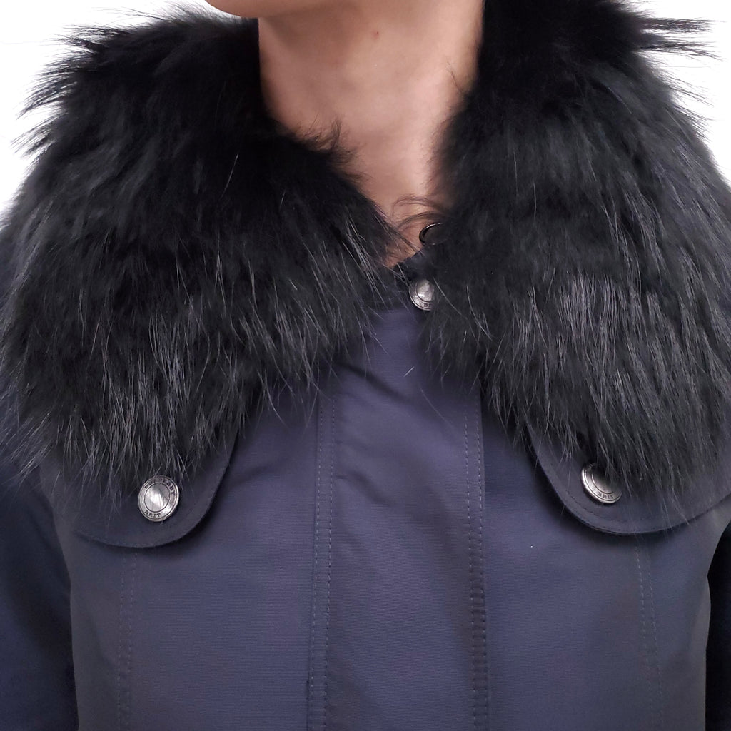 BURBERRY BRIT NAVY COAT WITH FUR HOOD - SIZE 2