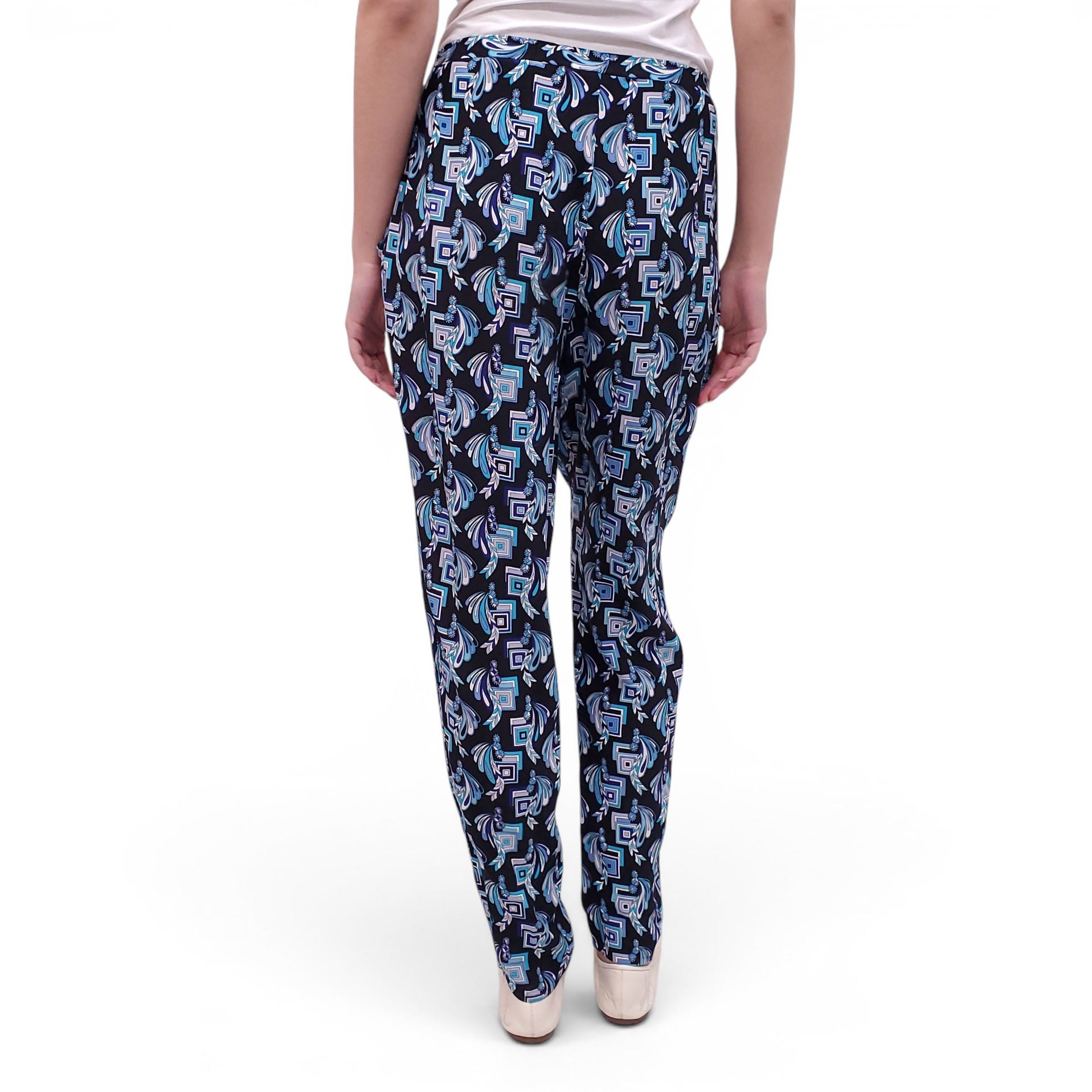 EMILIO PUCCI BLACK AND BLUE PATTERNED TROUSERS - SIZE 8