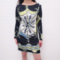 EMILIO PUCCI BLACK, YELLOW AND BLUE PATTERNED LONG SLEEVE DRESS - SIZE 46
