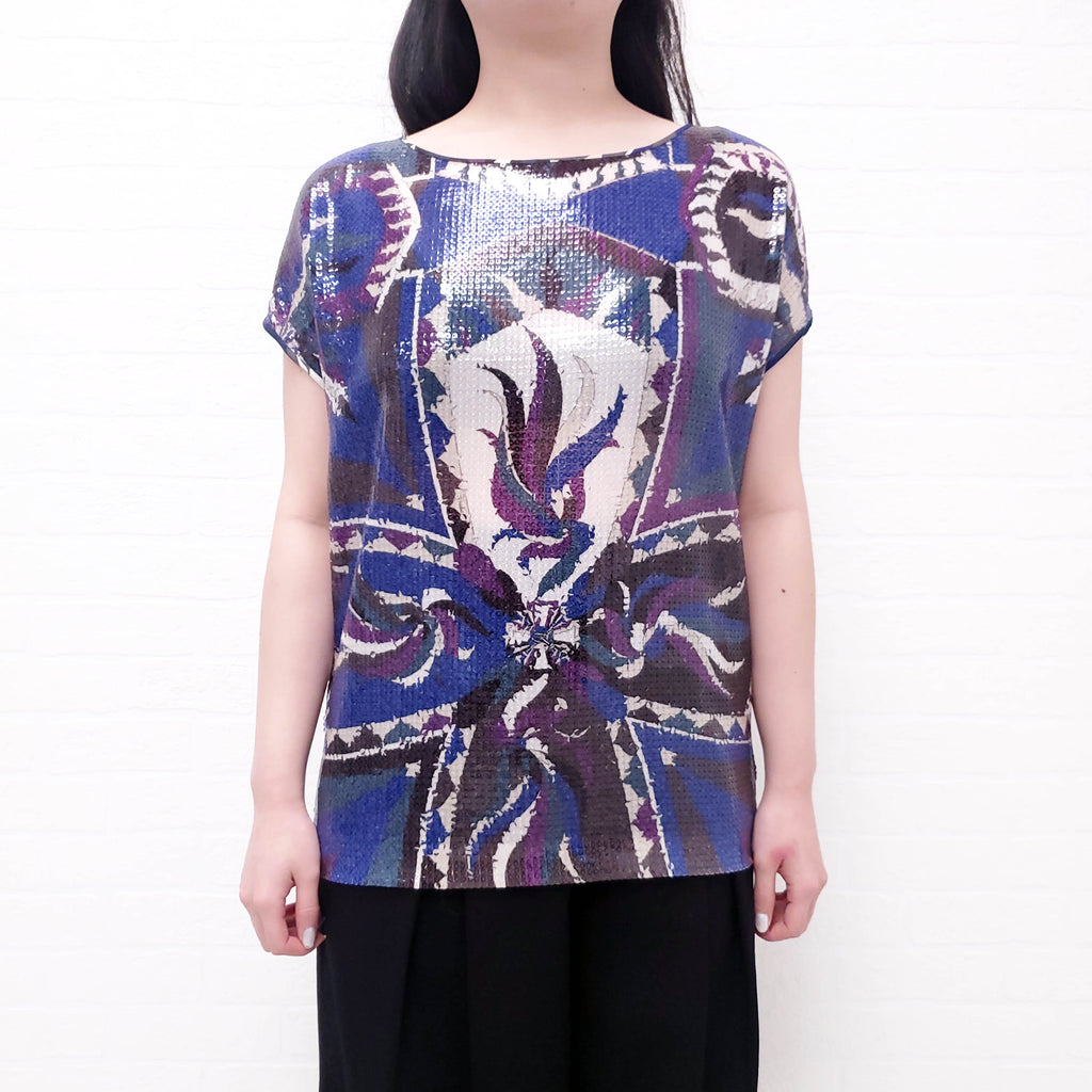 EMILIO PUCCI BLUE AND PURPLE SEQUIN TOP - SIZE 40
