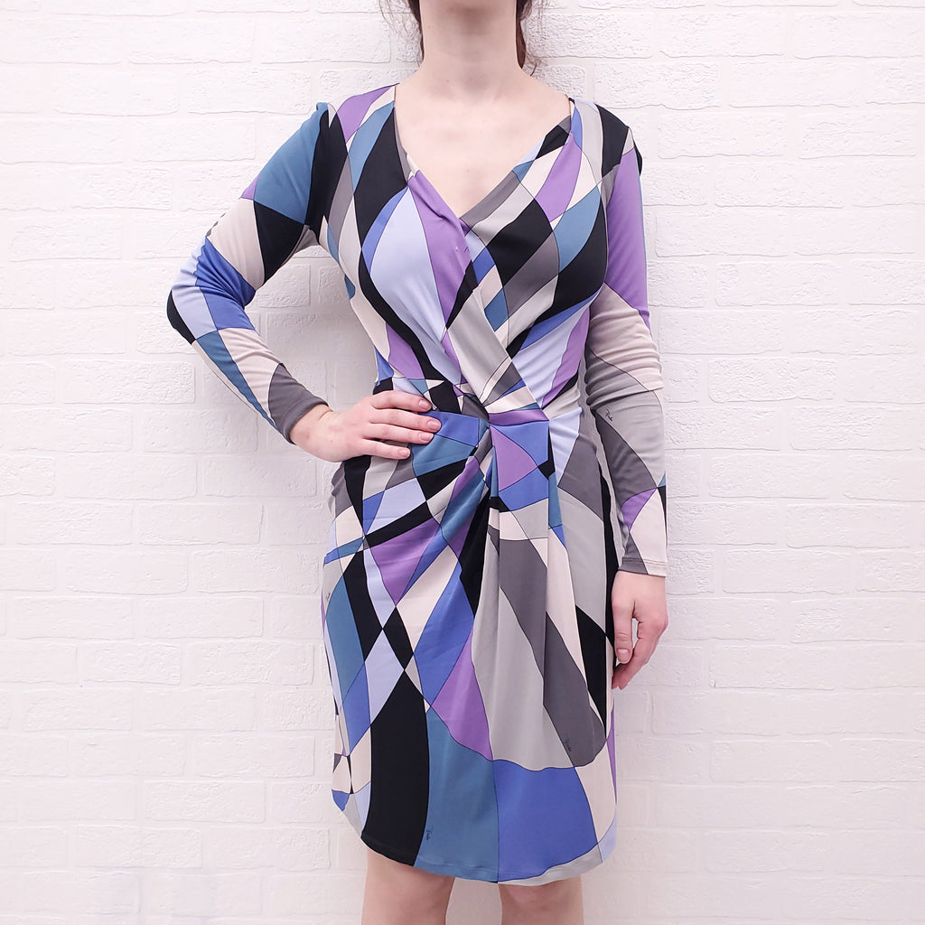 EMILIO PUCCI BLUE PATTERNED DRESS - SIZE 8