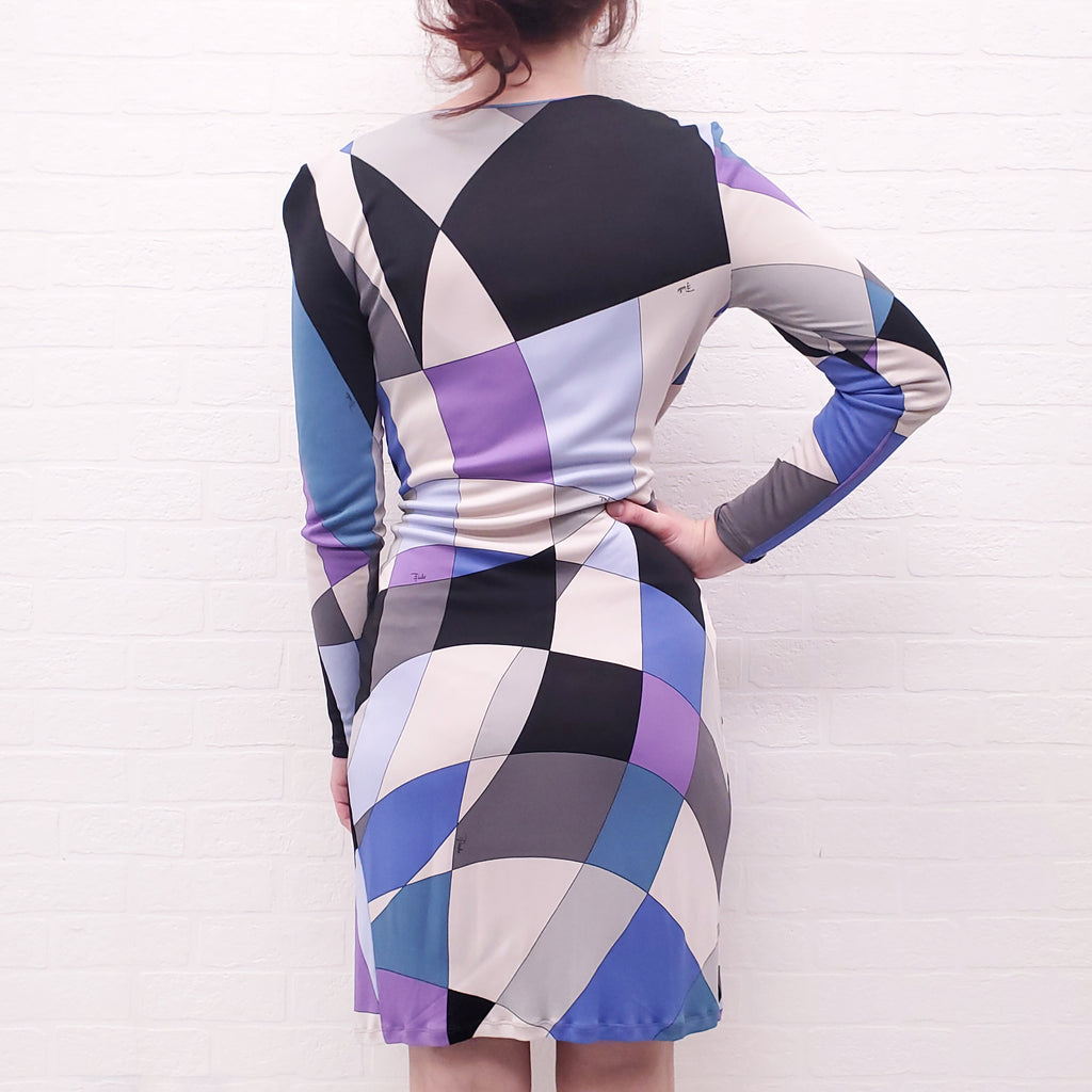 EMILIO PUCCI BLUE PATTERNED DRESS - SIZE 8