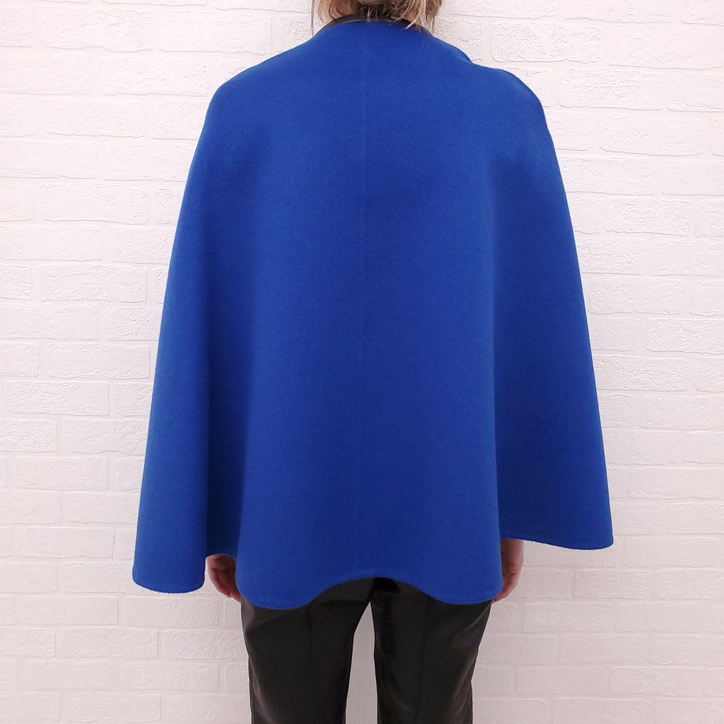 EMILIO PUCCI FUCHSIA BLUE CAPE JACKET WITH LEATHER TRIM  - US 6
