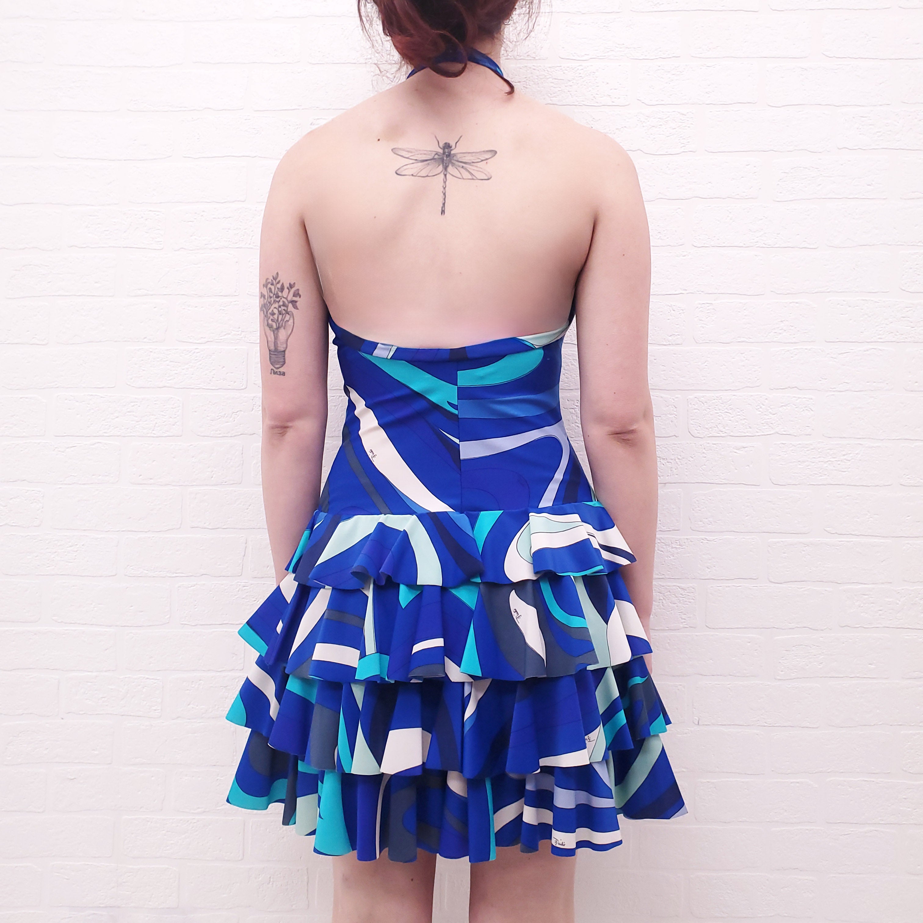 EMILIO PUCCI HALTER DRESS WITH RUFFLED LAYERS - SIZE 8