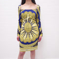 EMILIO PUCCI PURPLE AND YELLOW PATTERNED LONG SLEEVE DRESS - SIZE 42