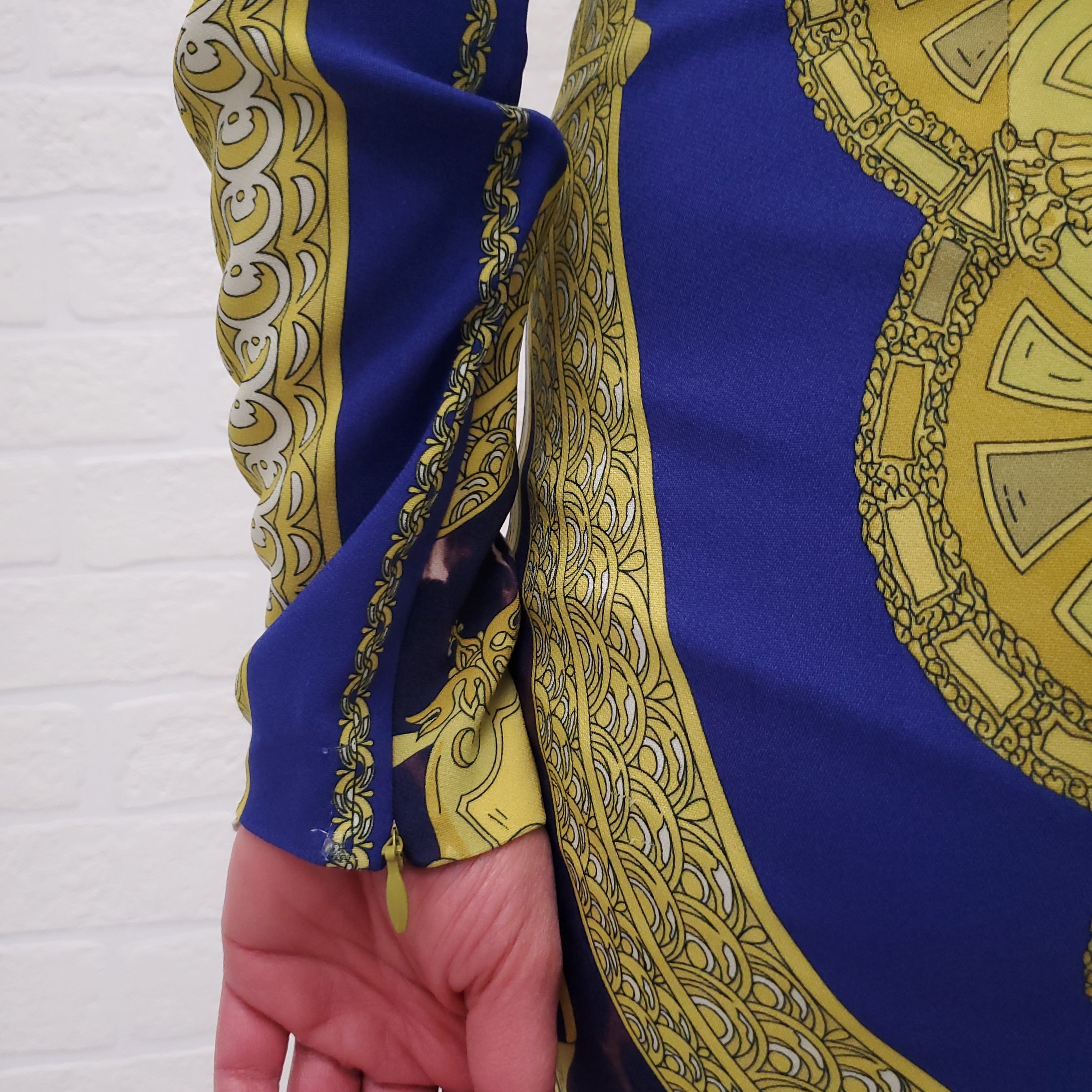 EMILIO PUCCI PURPLE AND YELLOW PATTERNED LONG SLEEVE DRESS - SIZE 42