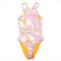 EMILIO PUCCI PURPLE AND YELLOW PATTERNED ONE-PIECE SWIMSUIT - SIZE 46