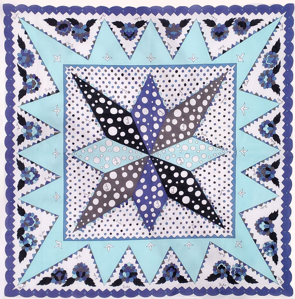 EMILIO PUCCI TURQUOISE PATTERNED SCARF