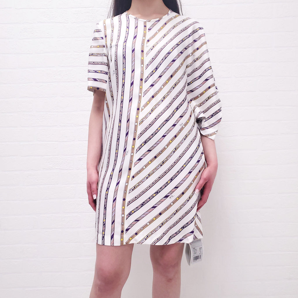EMILIO PUCCI WHITE PATTERNED STRIPE SHORT SLEEVE DRESS - SIZE 44