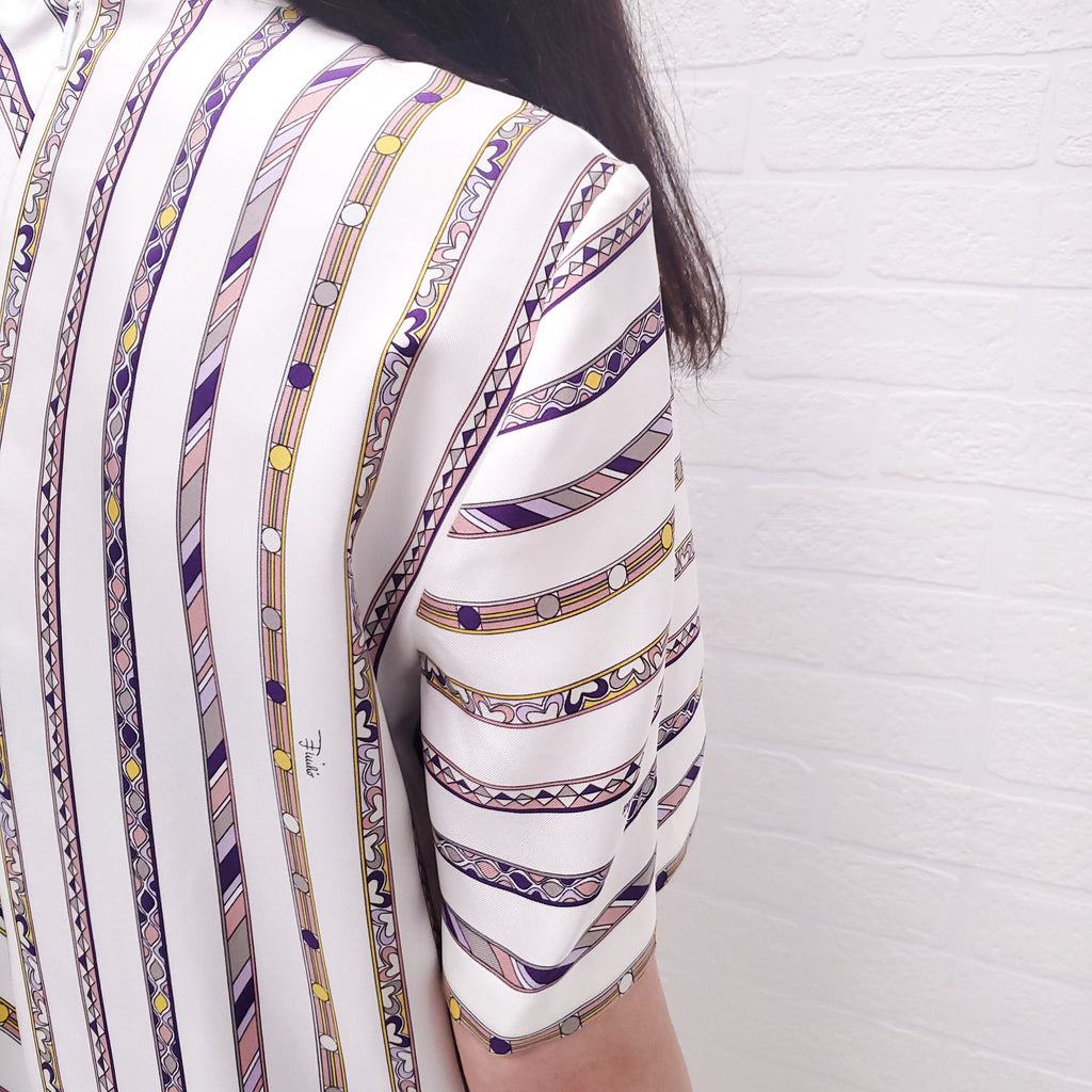 EMILIO PUCCI WHITE PATTERNED STRIPE SHORT SLEEVE DRESS - SIZE 44