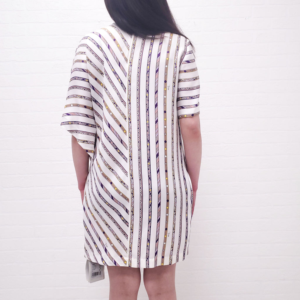 EMILIO PUCCI WHITE PATTERNED STRIPE SHORT SLEEVE DRESS - SIZE 44