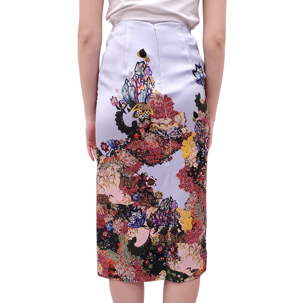 ERDEM LILAC SILK FLORAL SKIRT - SIZE 2