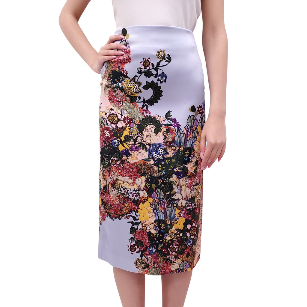 ERDEM LILAC SILK FLORAL SKIRT - SIZE 2