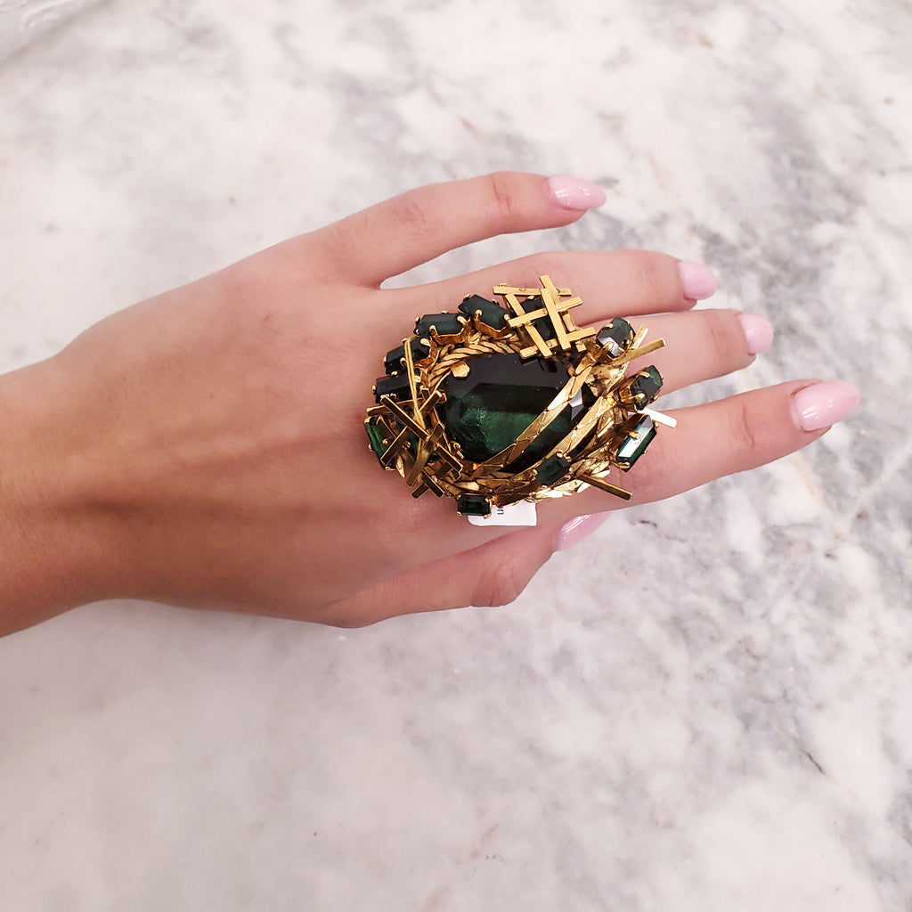 ERICKSON BEAMON GREEN LARGE COCKTAIL RING
