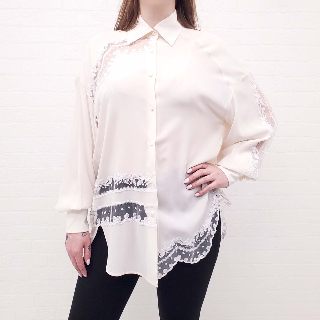 ERMANNO SCERVINO CREAM SILK LACE BLOUSE - SIZE 40