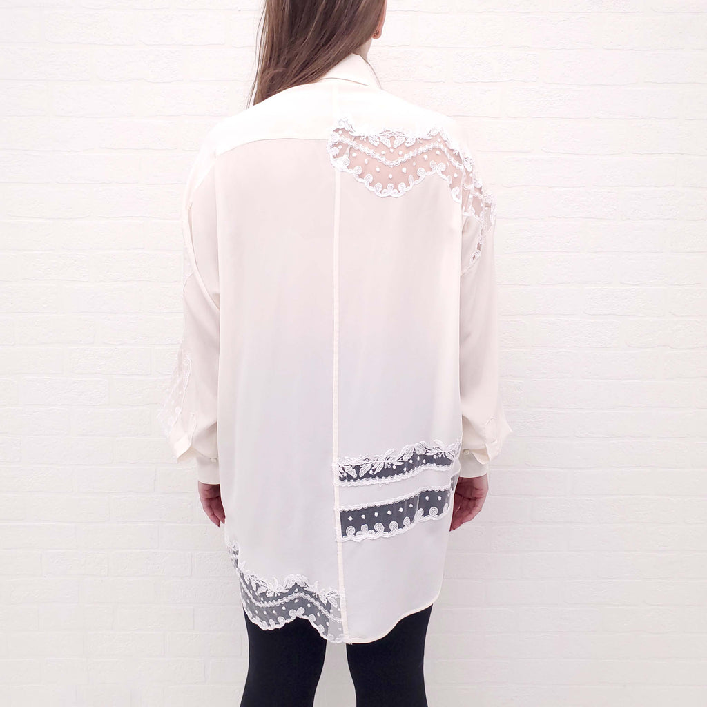 ERMANNO SCERVINO CREAM SILK LACE BLOUSE - SIZE 40