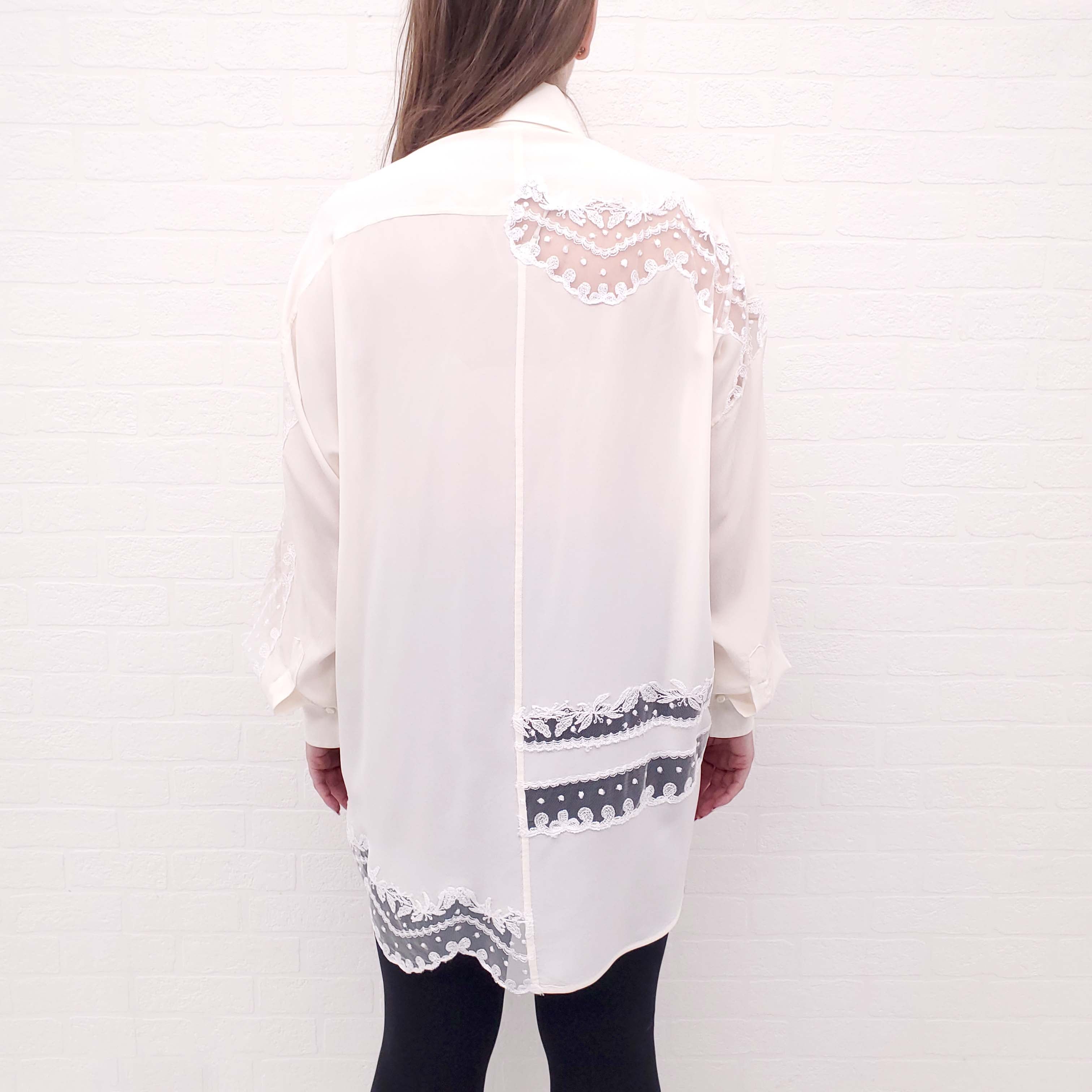 ERMANNO SCERVINO CREAM SILK LACE BLOUSE - SIZE 40