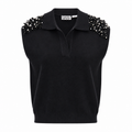 ESSENTIEL ANTWERP BLACK SLEEVELESS SWEATER WITH SEQUIN PEARL DETAIL - SIZE S
