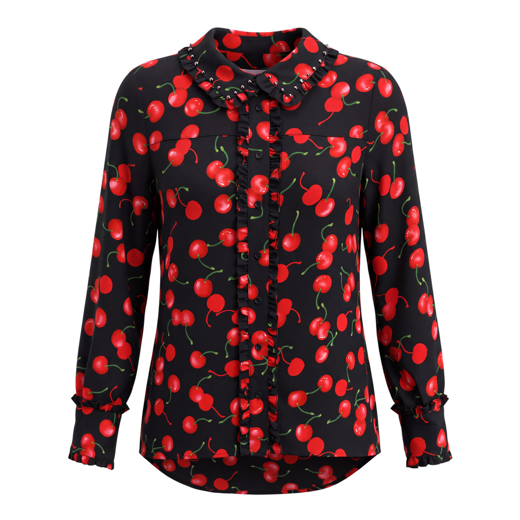 ESSENTIEL ANTWERP CHERRY BLOUSE WITH WITH RHINESTONES - SIZE 42
