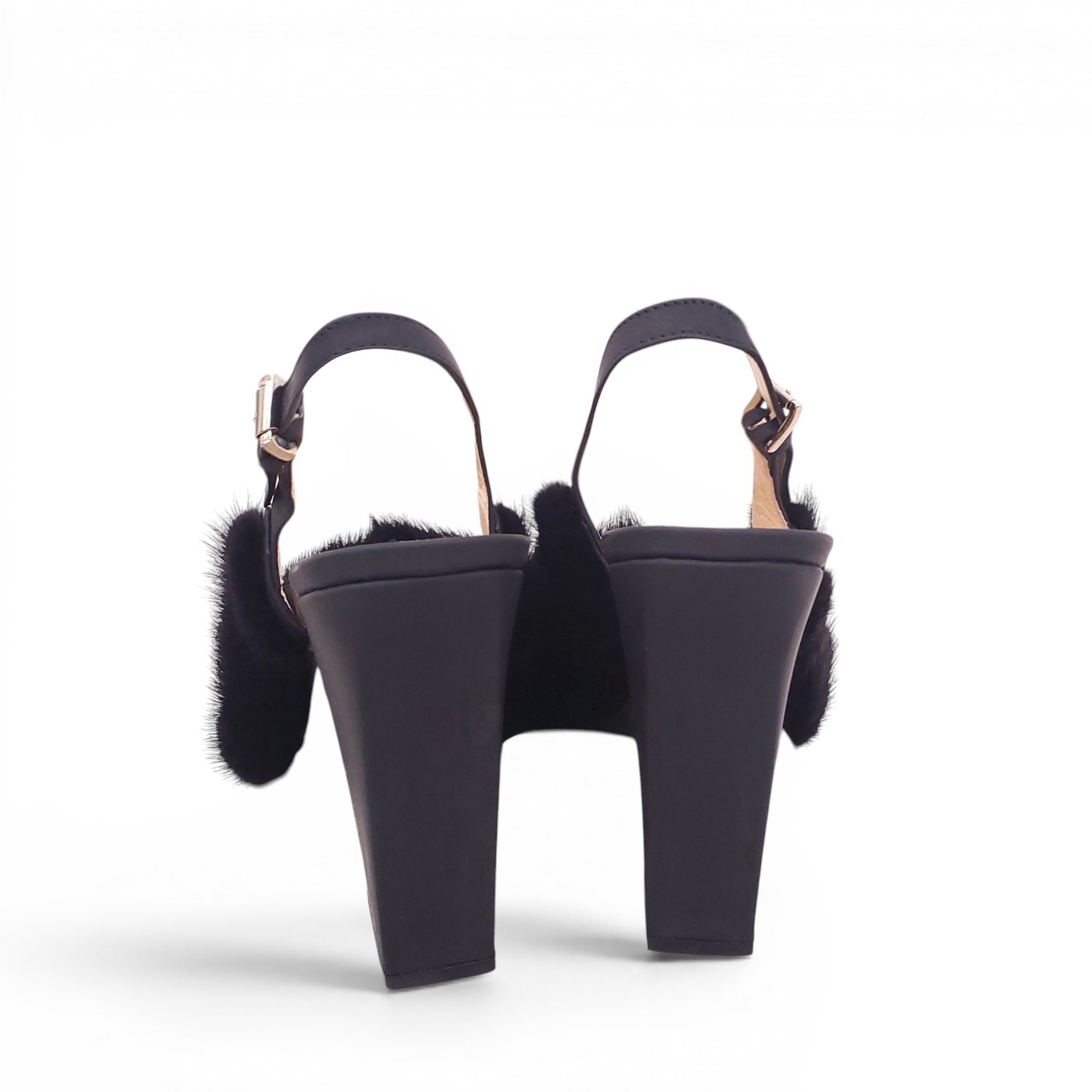 EUGENIA KIM BLACK FUR SLINGBACK BLOCK HEELS - SIZE 39