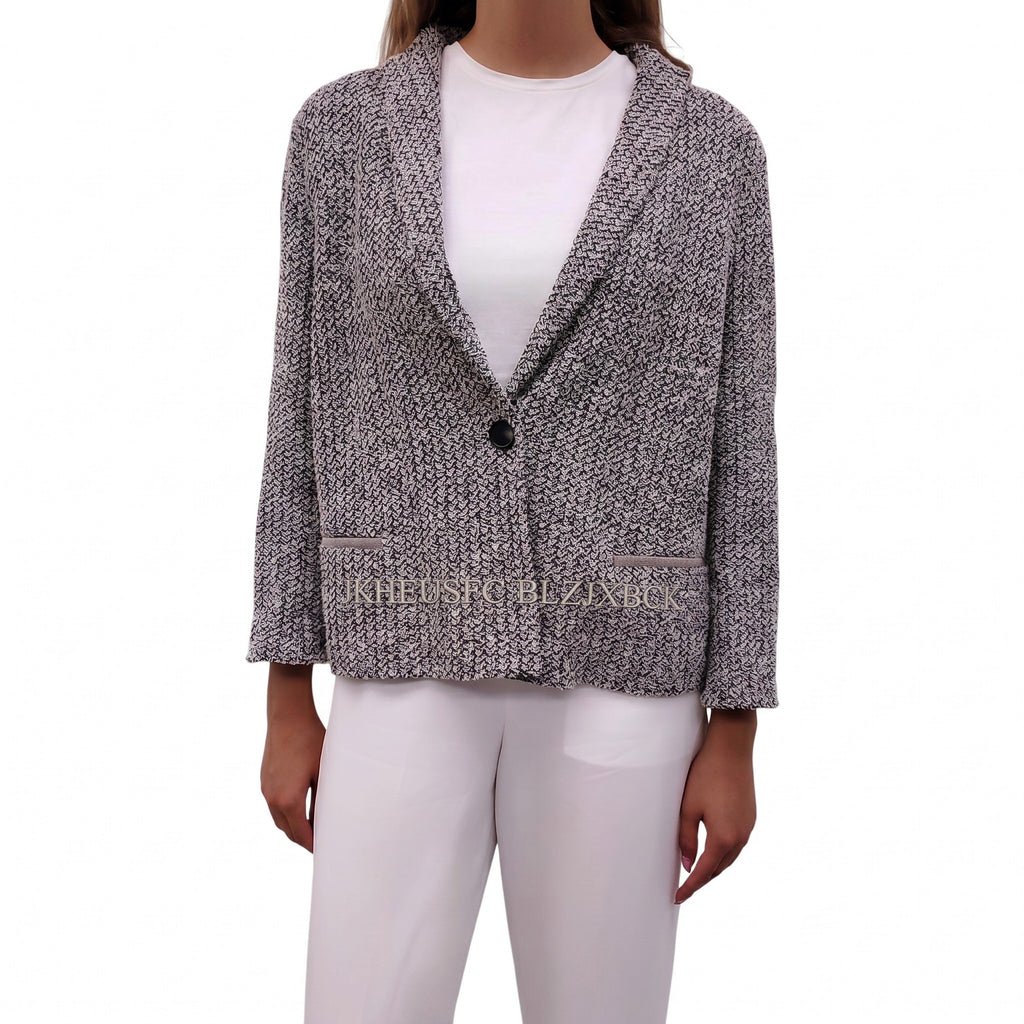 FABIANA FILIPPI BLACK AND WHITE COTTON SUMMER BLAZER - SIZE L
