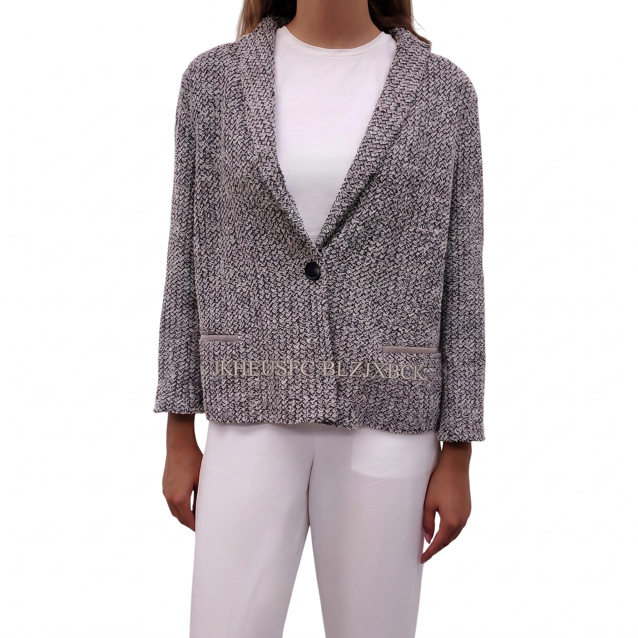 FABIANA FILIPPI BLACK AND WHITE COTTON SUMMER BLAZER - SIZE L