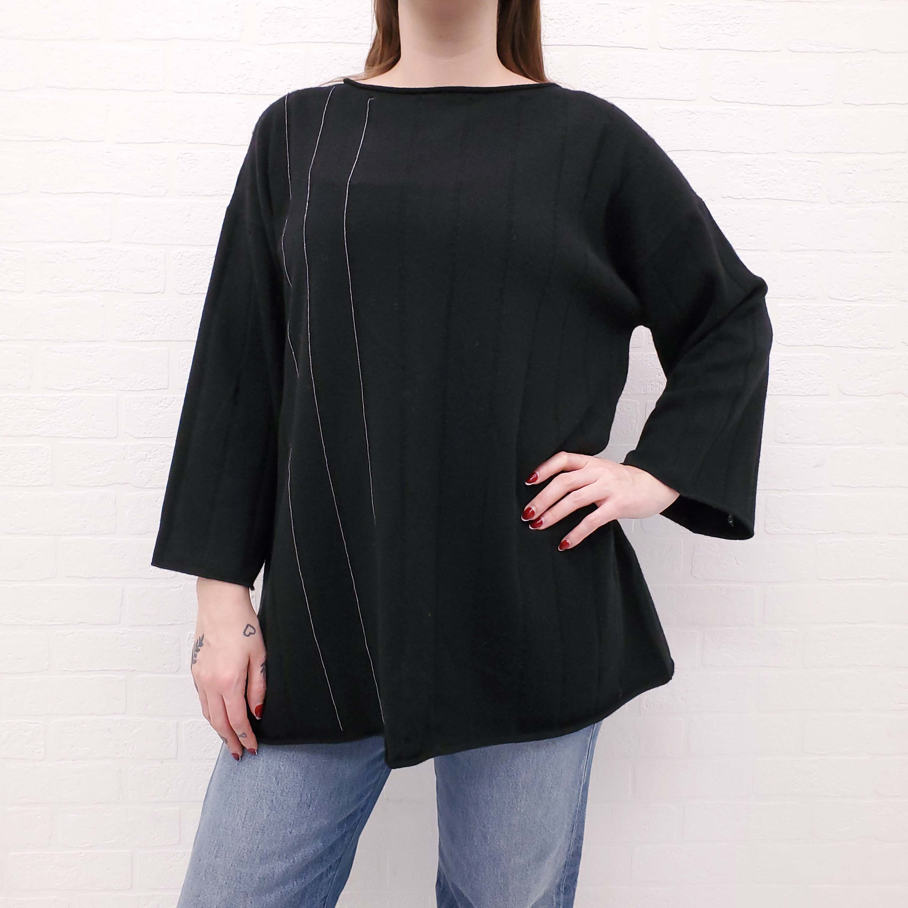 FABIANA FILIPPI BLACK SWEATER WITH MONILI - SIZE L