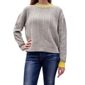 FABIANA FILIPPI OLIVE GREEN KNIT SWEATER WITH YELLOW NECKLINE - SIZE 44