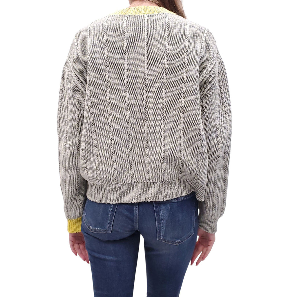 FABIANA FILIPPI OLIVE GREEN KNIT SWEATER WITH YELLOW NECKLINE - SIZE 44
