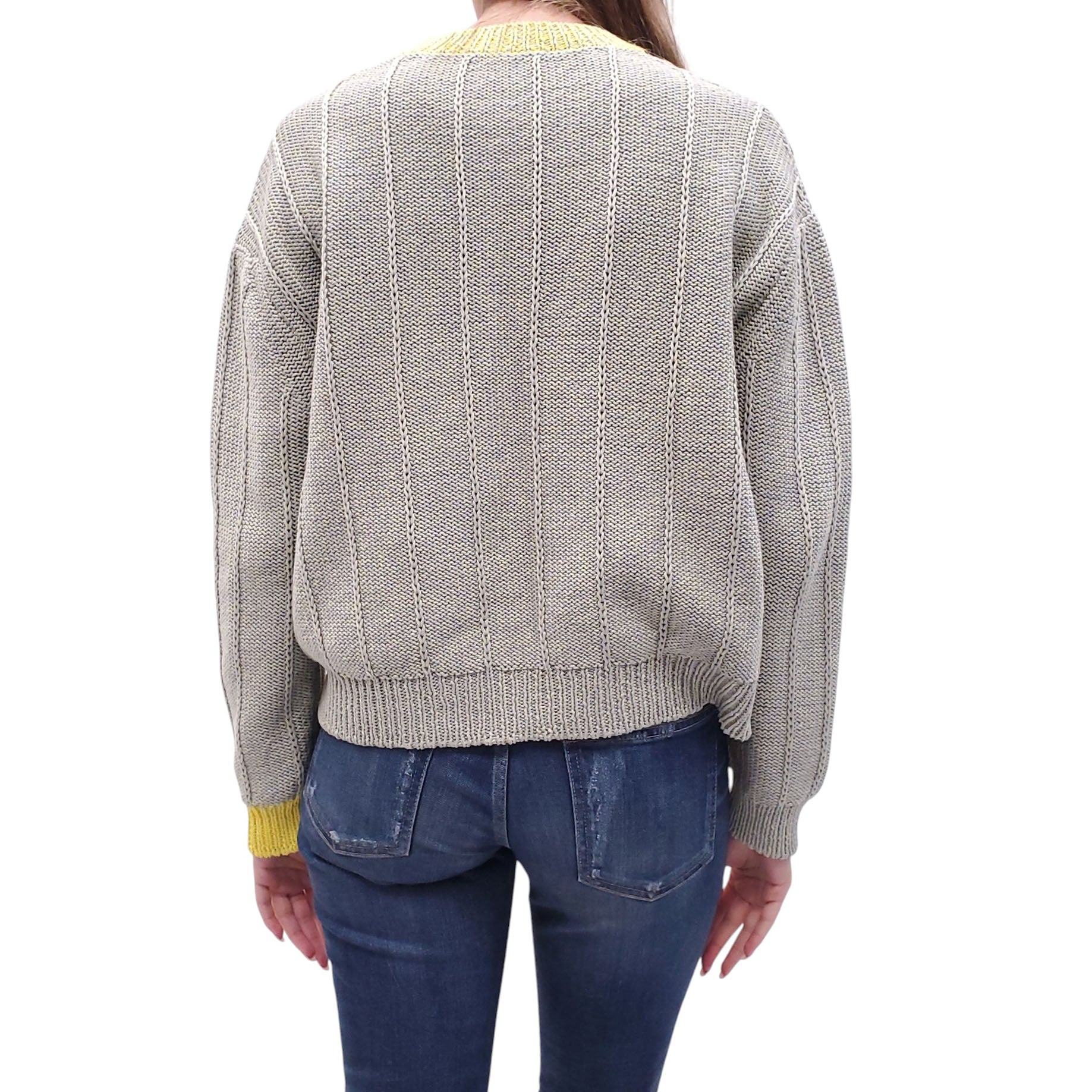 FABIANA FILIPPI OLIVE GREEN KNIT SWEATER WITH YELLOW NECKLINE - SIZE 44