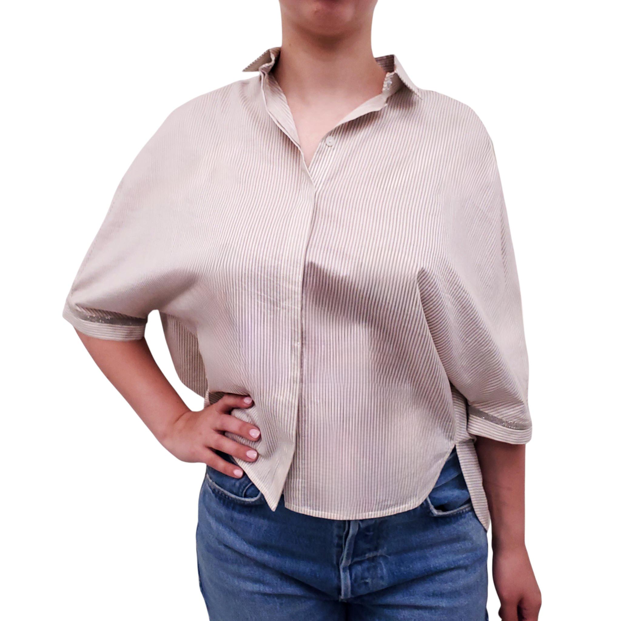 FABIANA FILIPPI STRIPED BLOUSE WITH MONILI - SIZE 36