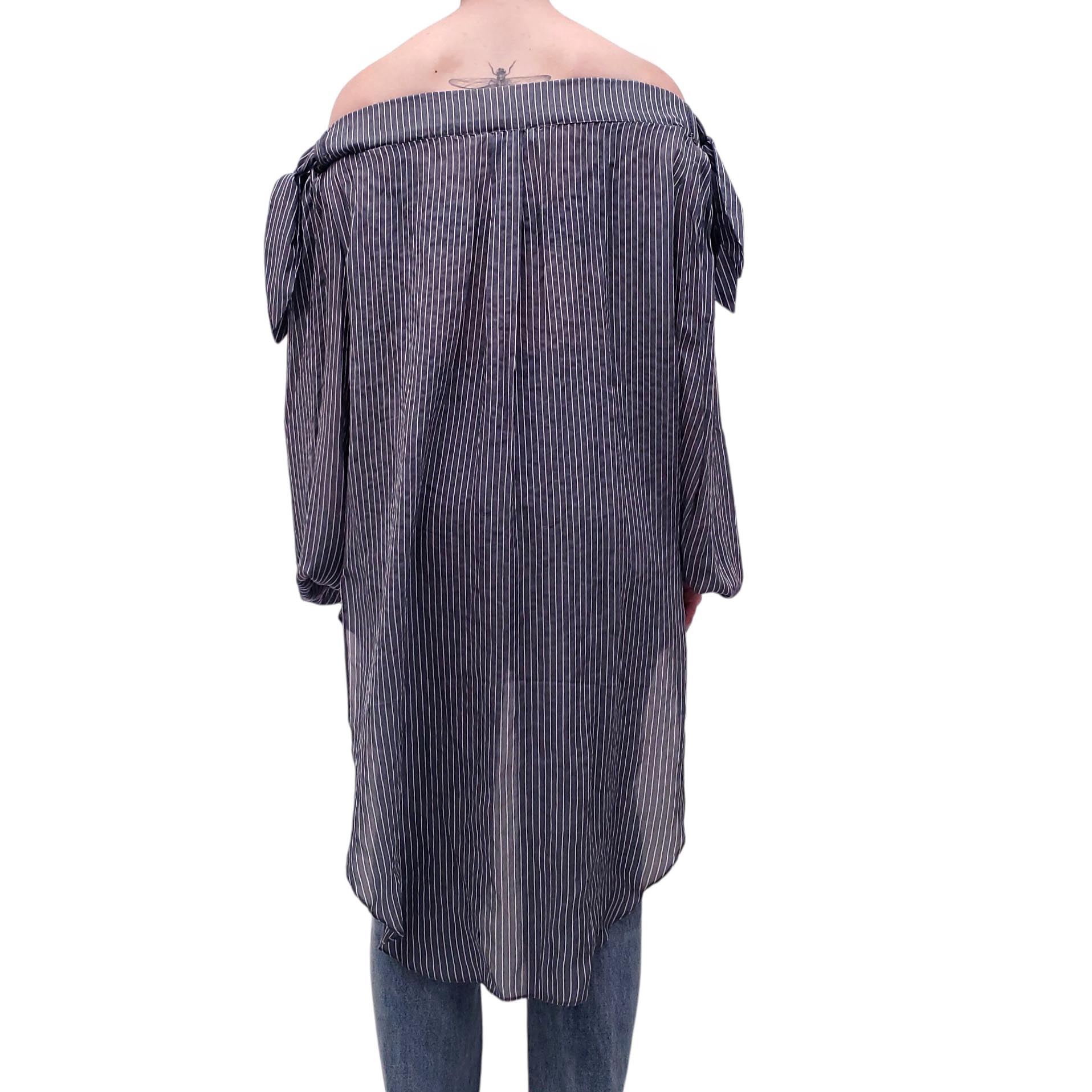 FAITH CONNEXION STRIPED OFF-THE-SHOULDER BLOUSE - SIZE XS
