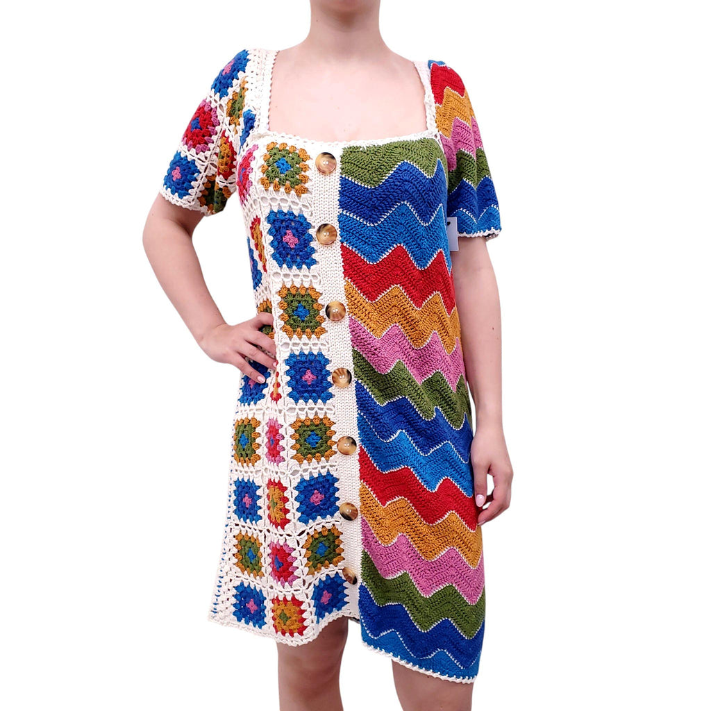 FARM RIO MULTI-COLOURED CROCHET DRESS - SIZE XL