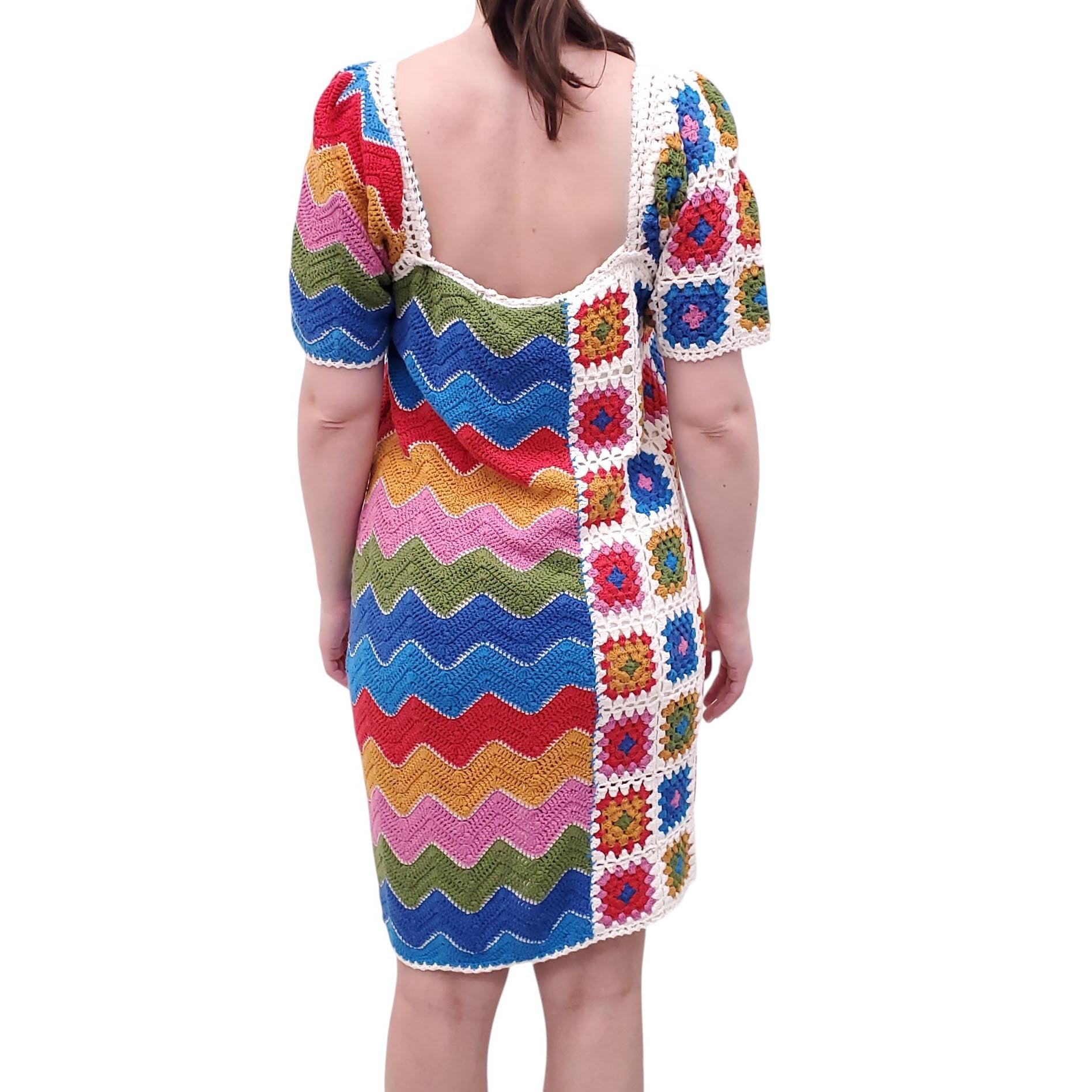 FARM RIO MULTI-COLOURED CROCHET DRESS - SIZE XL