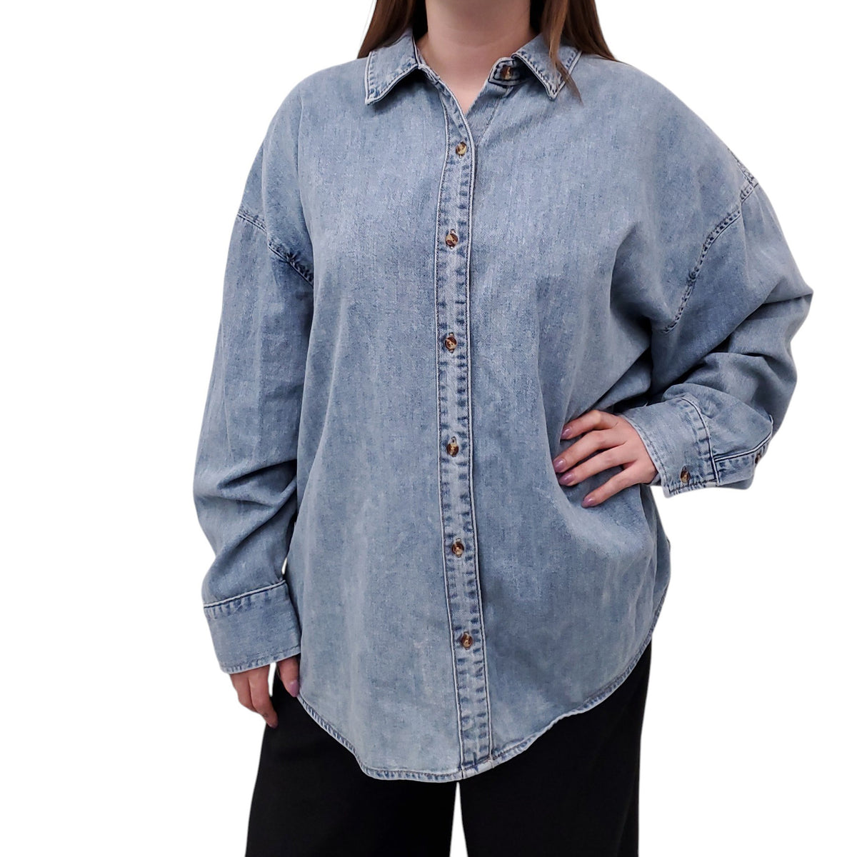 FAVORITE DAUGHTER DENIM OVERSIZED BLOUSE - SIZE XL