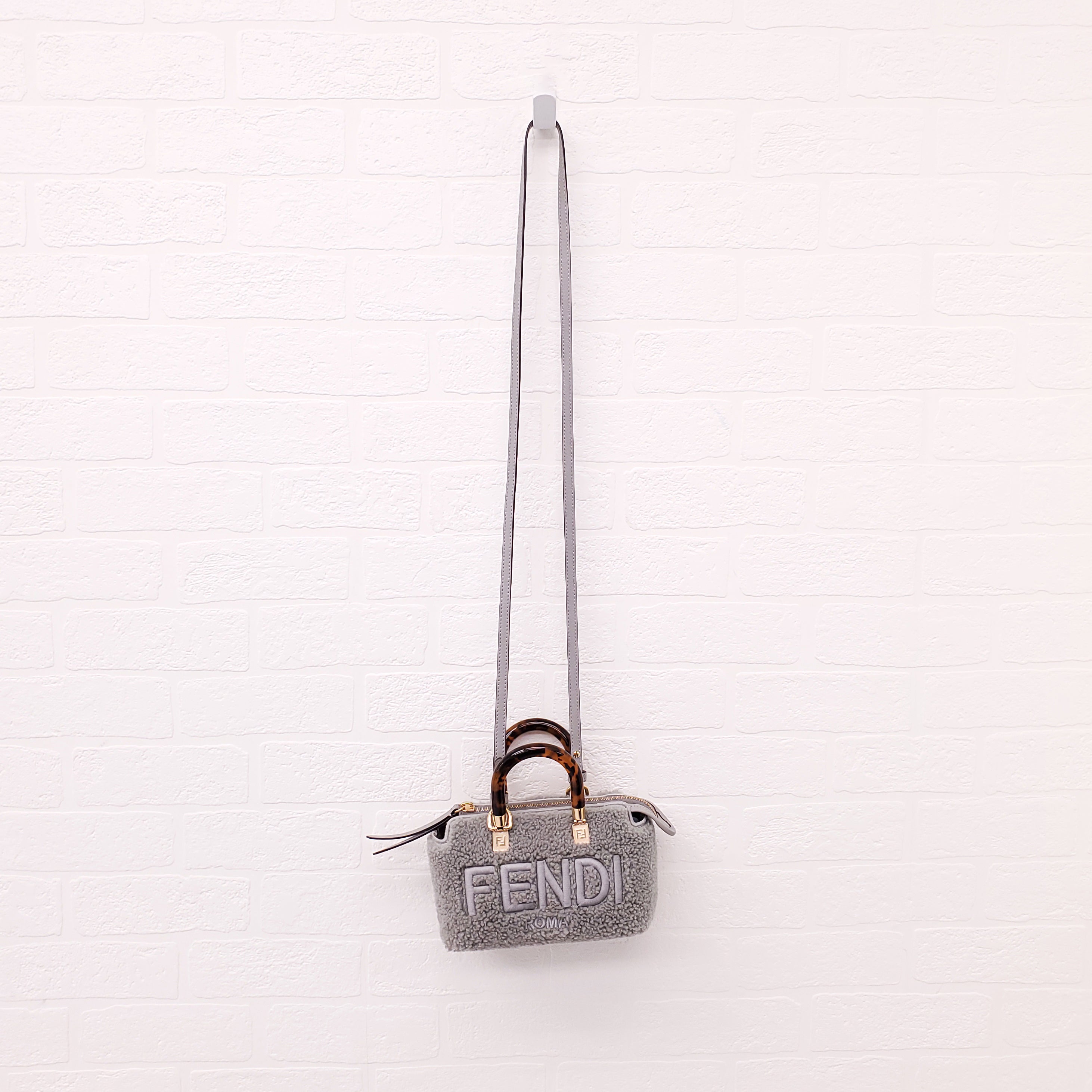 FENDI 2022 SHEEPSKIN LOGO EMBROIDERED 'BY THE WAY' MINI BOSTON BAG