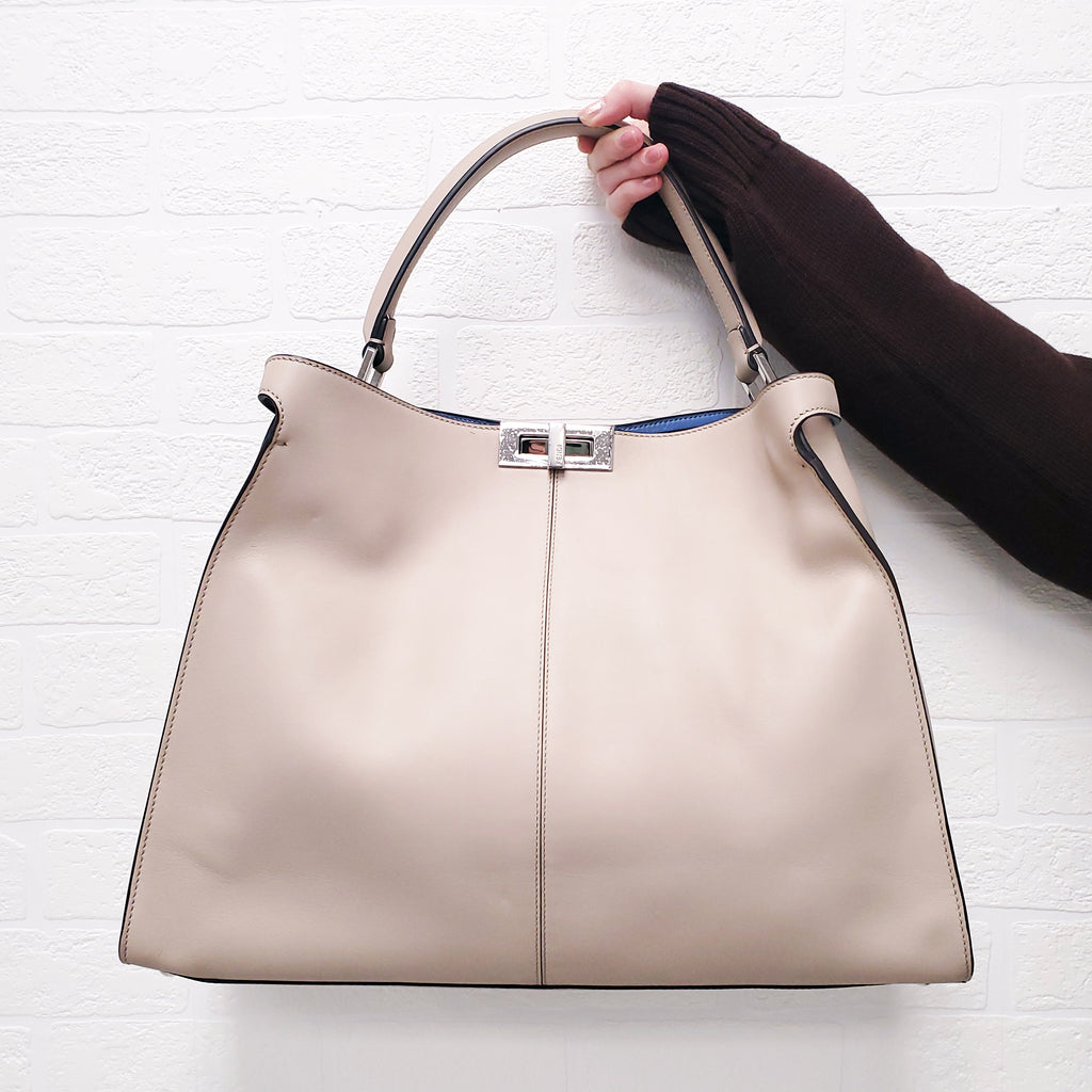 FENDI BEIGE LARGE 'VITELLO SETA CENTURY PEEKABOO' BAG