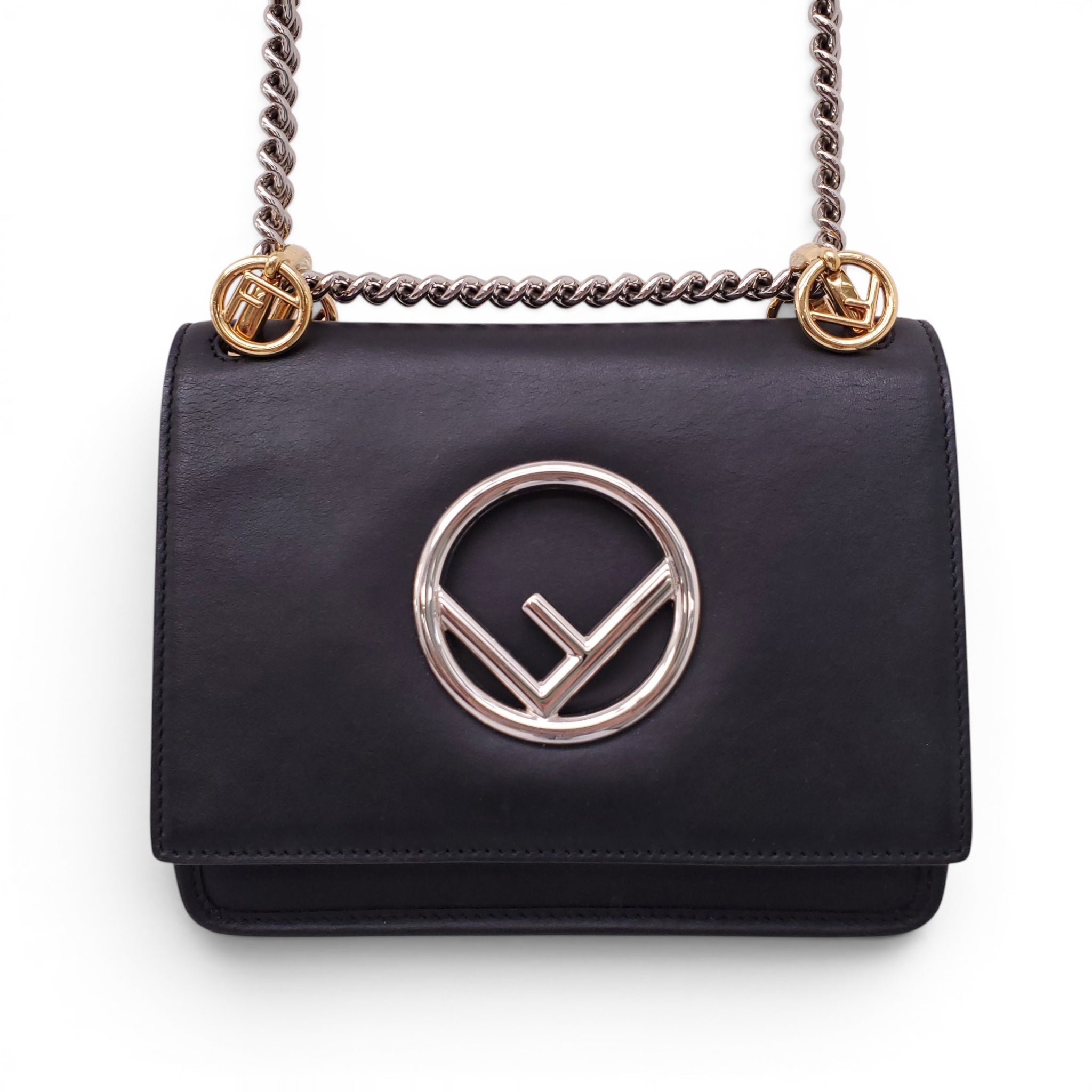 FENDI BLACK DUAL METAL LOGO BAG