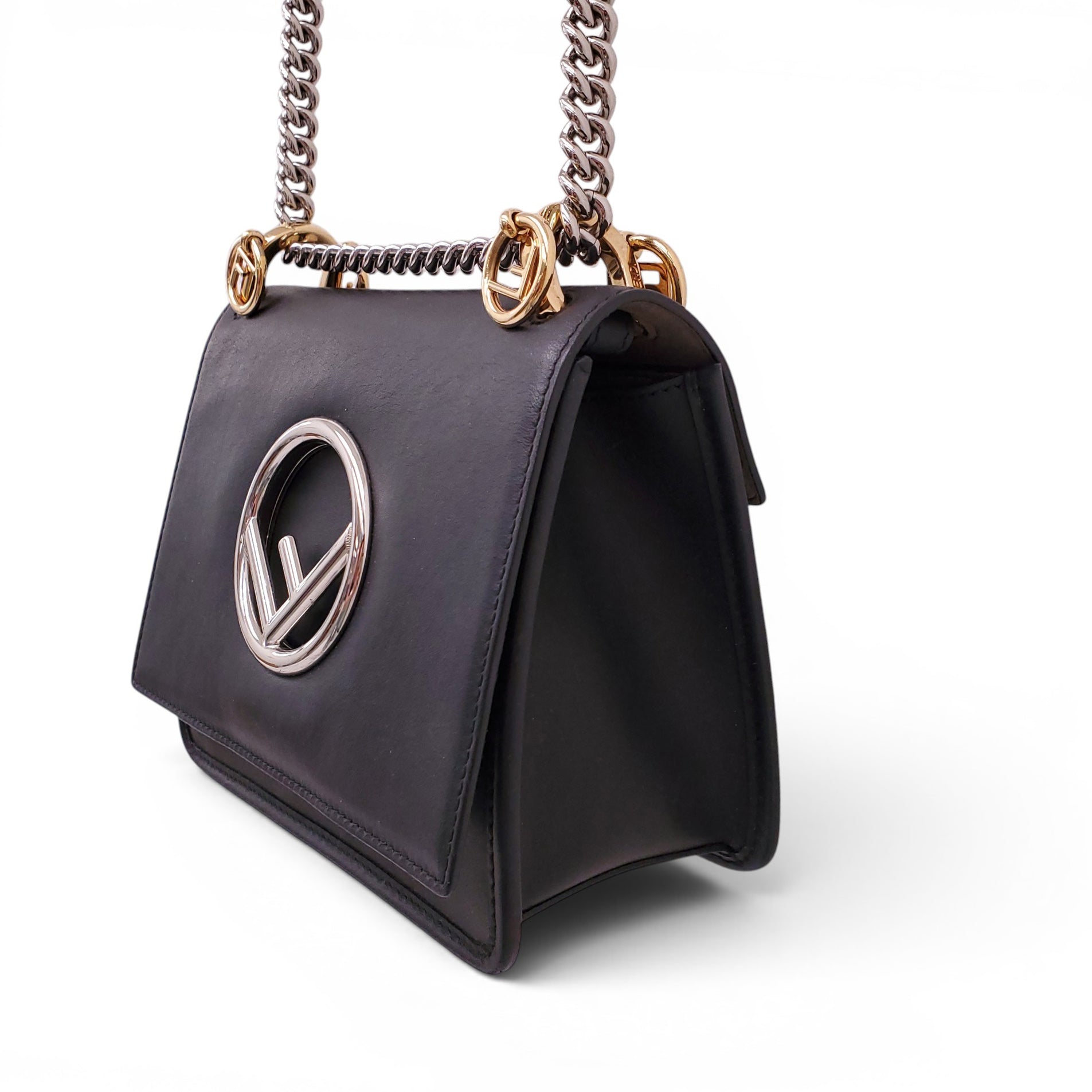 FENDI BLACK DUAL METAL LOGO BAG