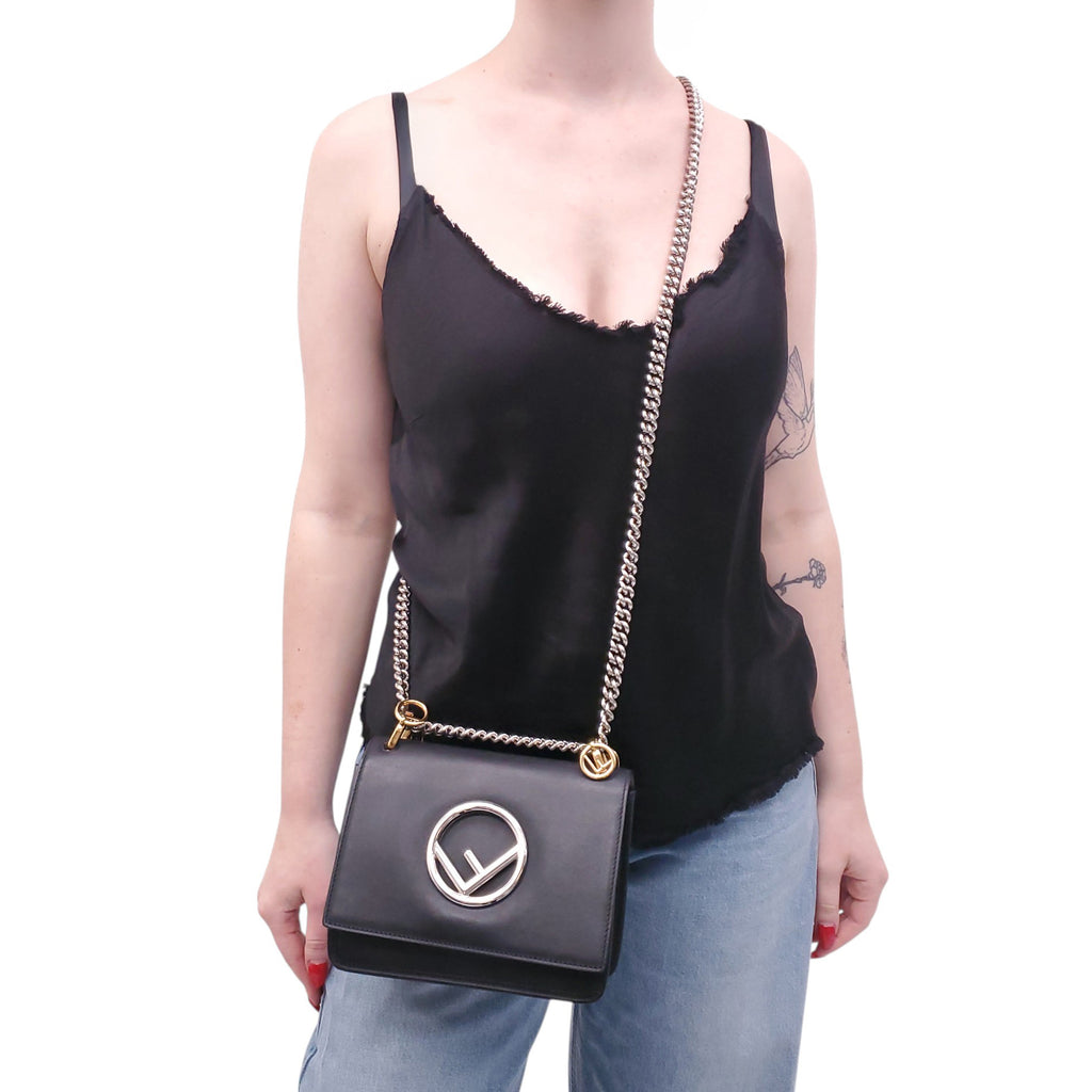 FENDI BLACK DUAL METAL LOGO BAG