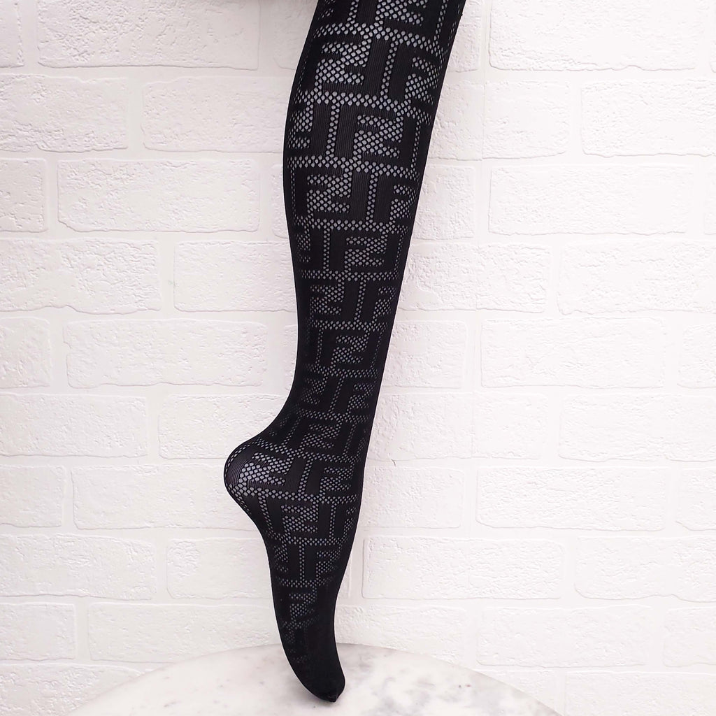 FENDI BLACK LOGO TIGHTS - SIZE M
