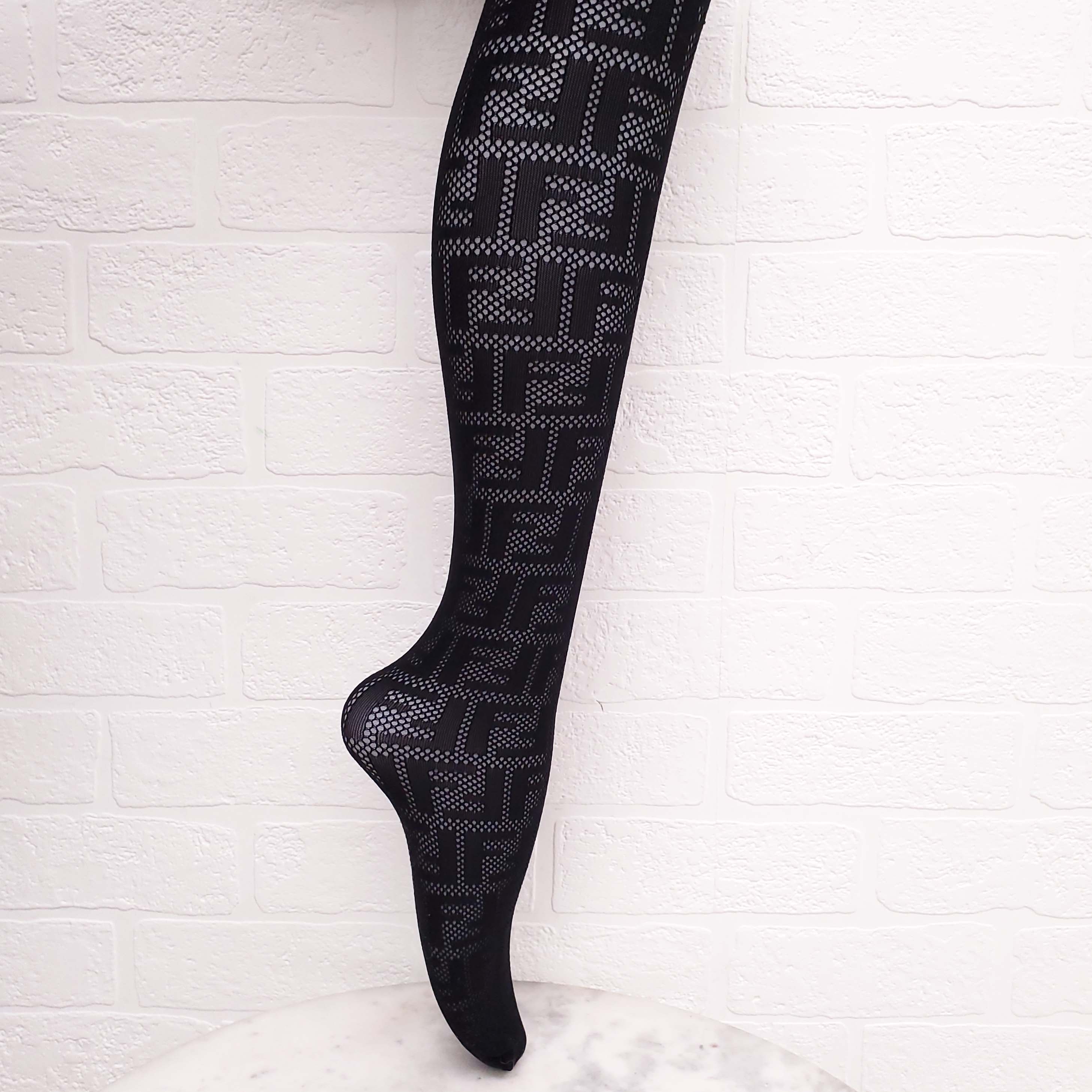 FENDI BLACK LOGO TIGHTS - SIZE M