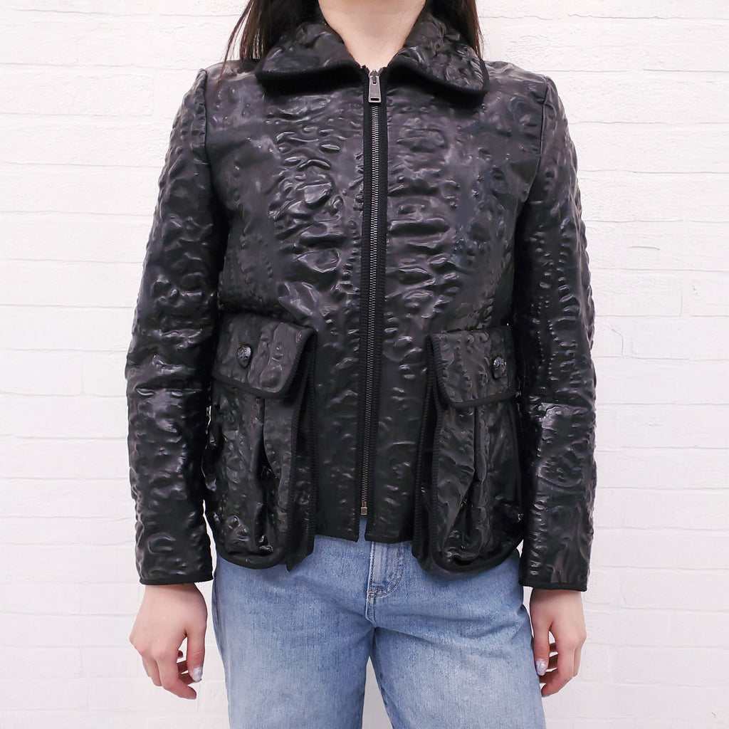 FENDI BLACK MOLDED LEATHER MOTORCYCLE JACKET - SIZE 40